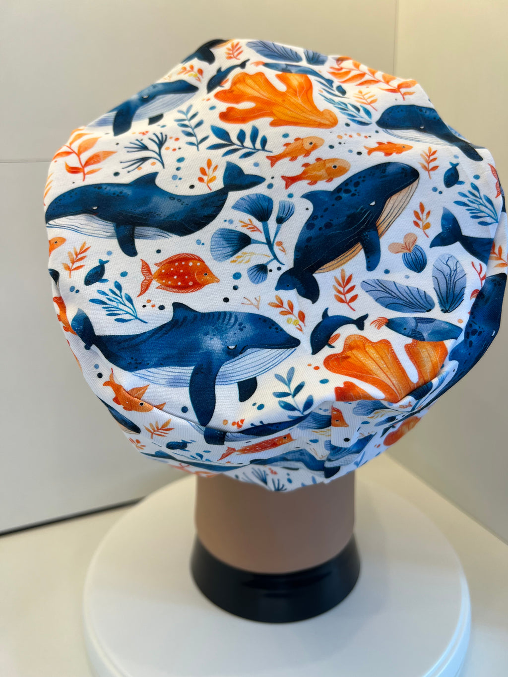 Ocean Giants Whale Premium Jersey super soft and smooth cotton theatre scrub hat/cap.