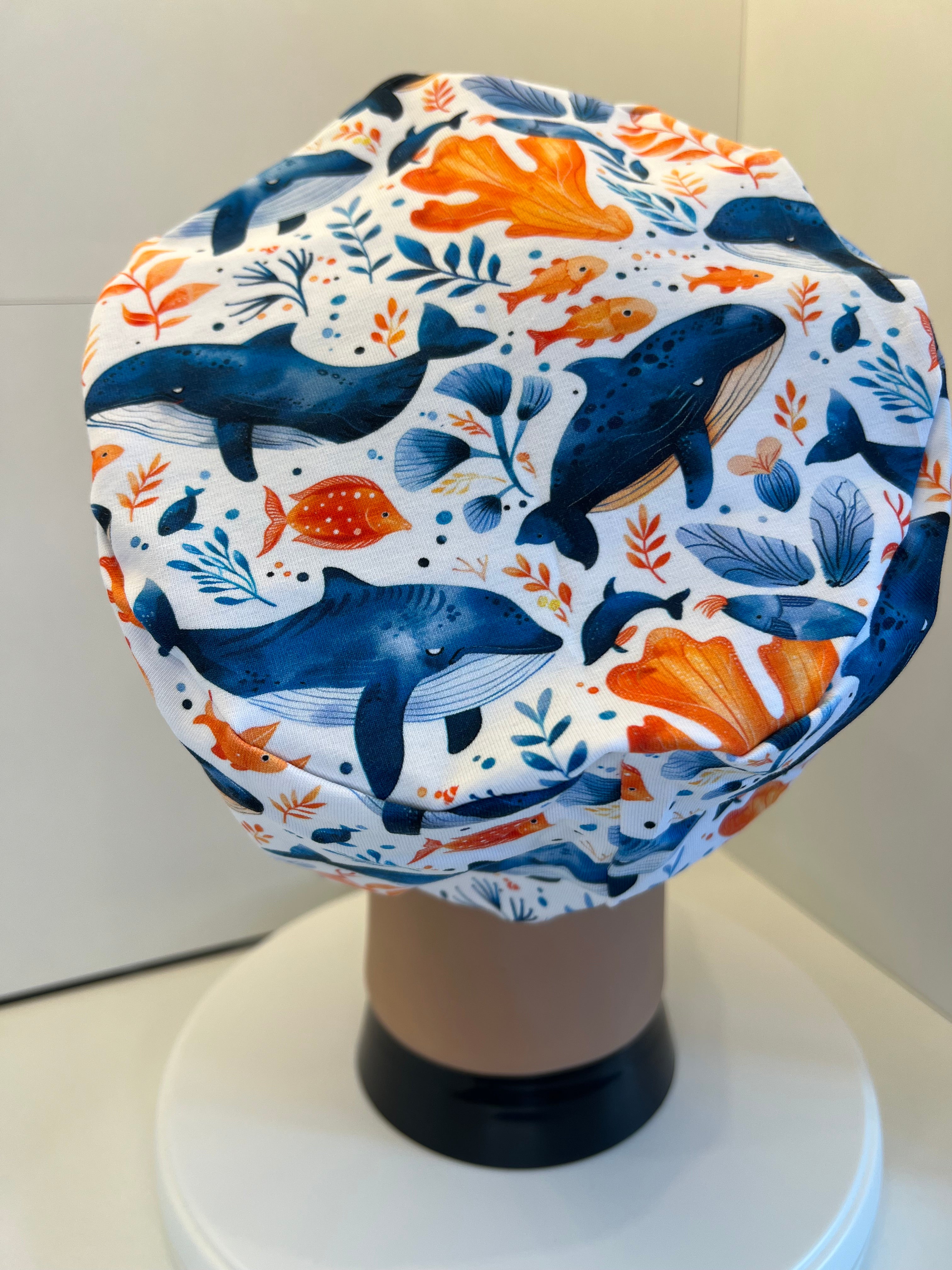 Ocean Giants Whale Premium Jersey super soft and smooth cotton theatre scrub hat/cap.