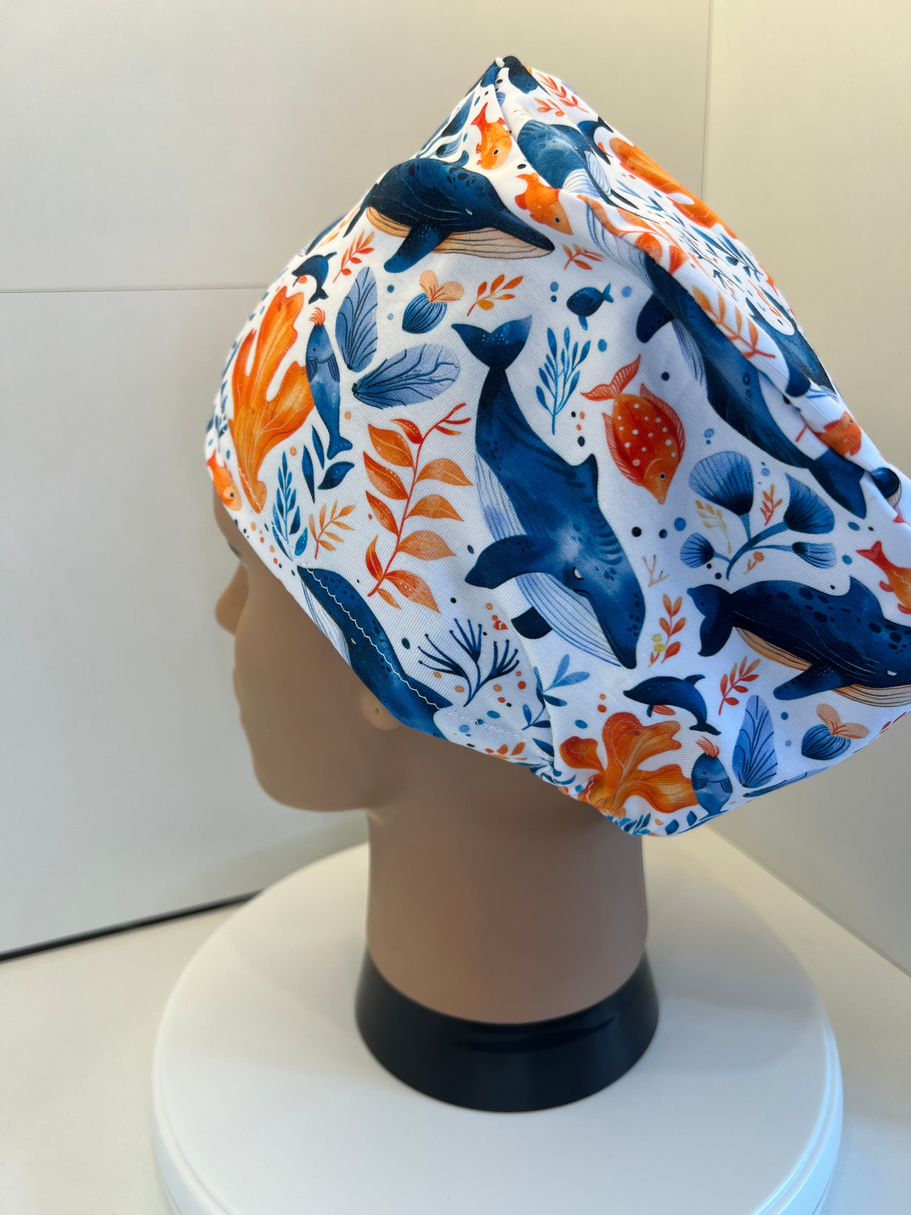 Ocean Giants Whale Premium Jersey super soft and smooth cotton theatre scrub hat/cap.