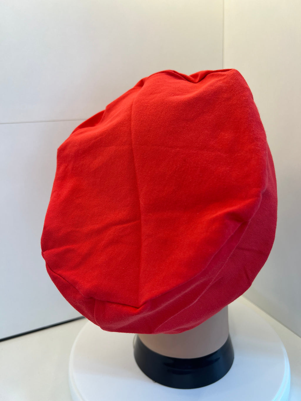 Plain red Soft Jersey Fabric theatre scrub cap / hat.  Ethically made.