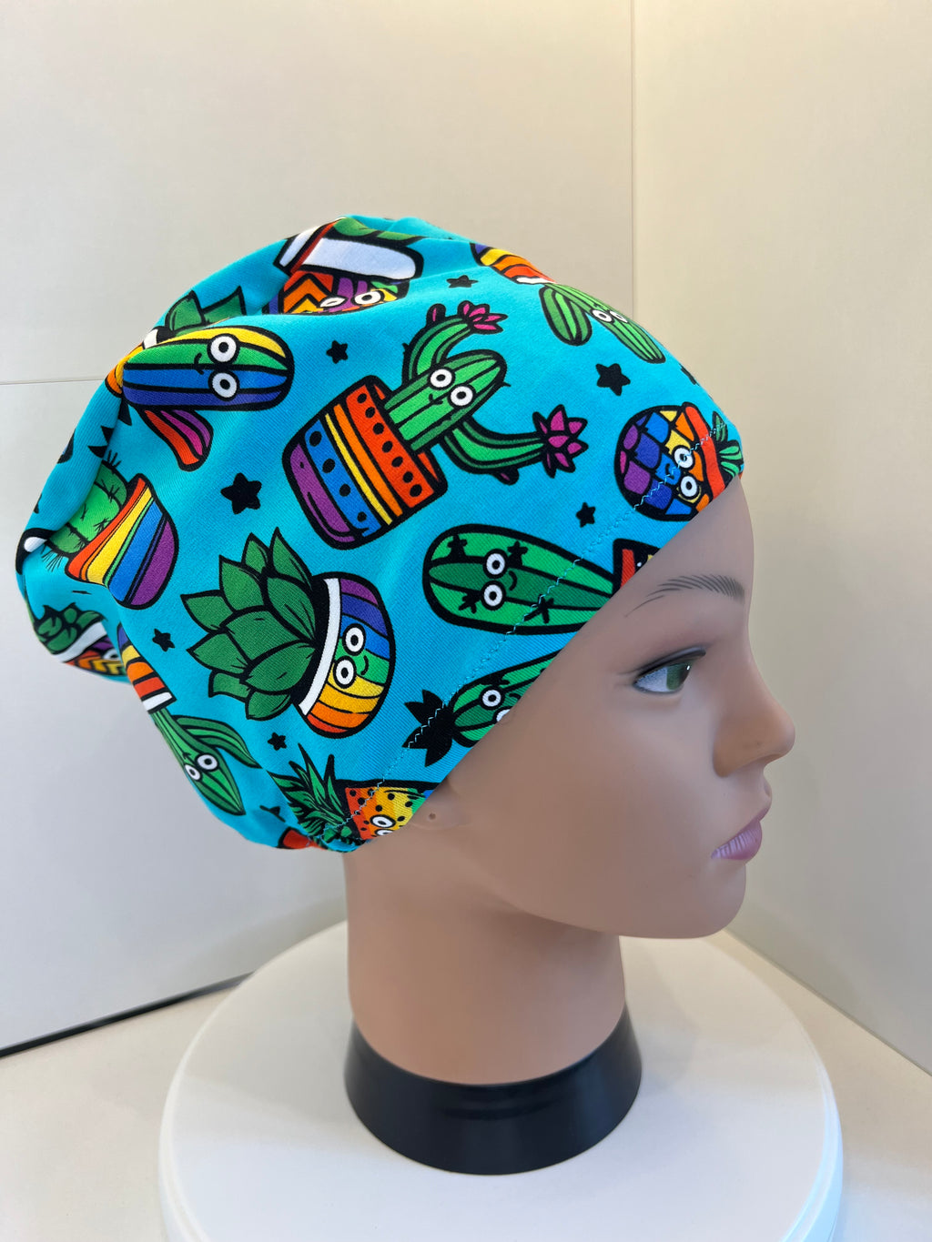 Prickly Pals Cacti Premium Cotton Jersey Super Soft Surgical/Theatre Scrub Hat/Cap. UK Handmade