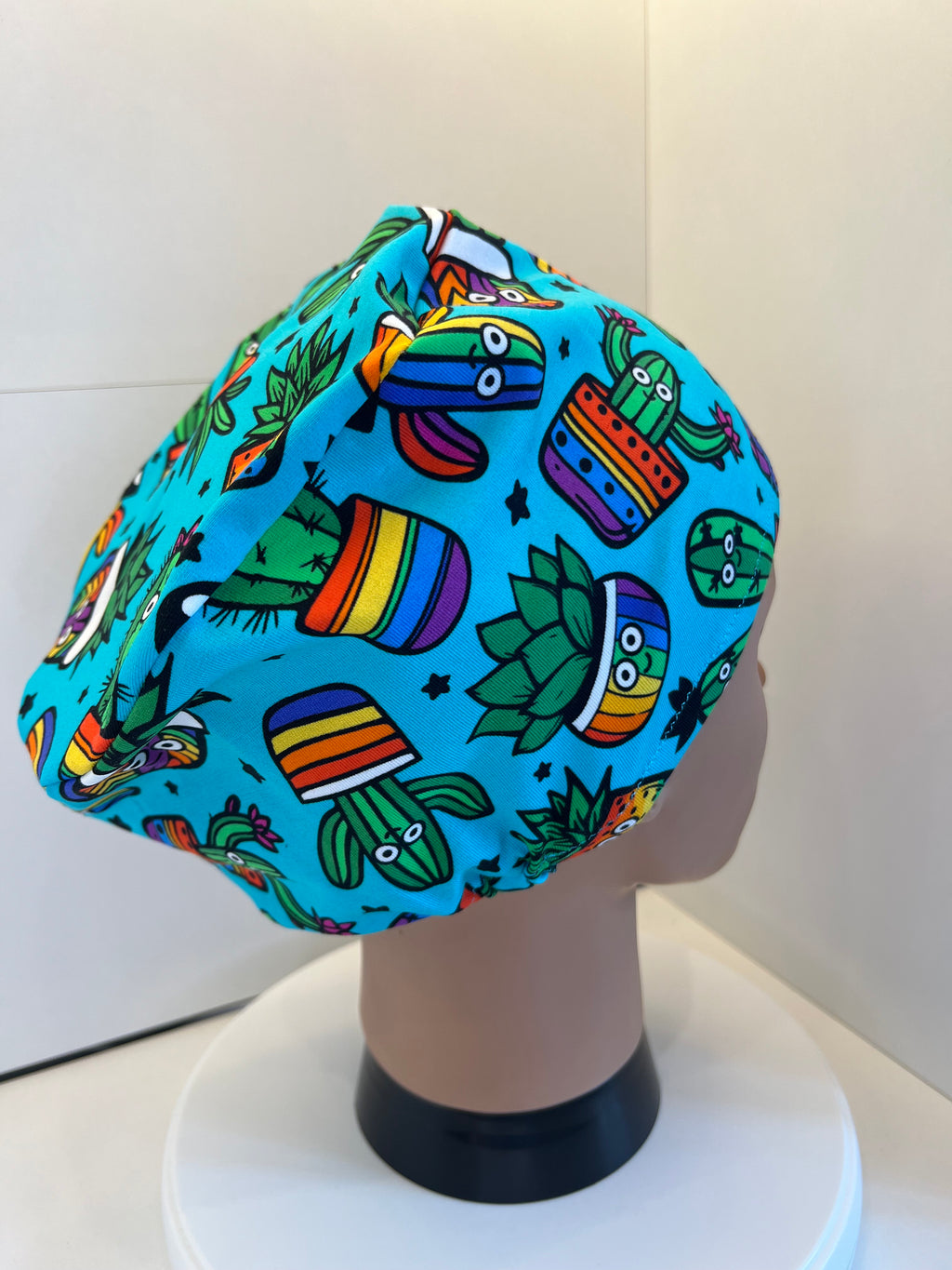 Prickly Pals Cacti Premium Cotton Jersey Super Soft Surgical/Theatre Scrub Hat/Cap. UK Handmade