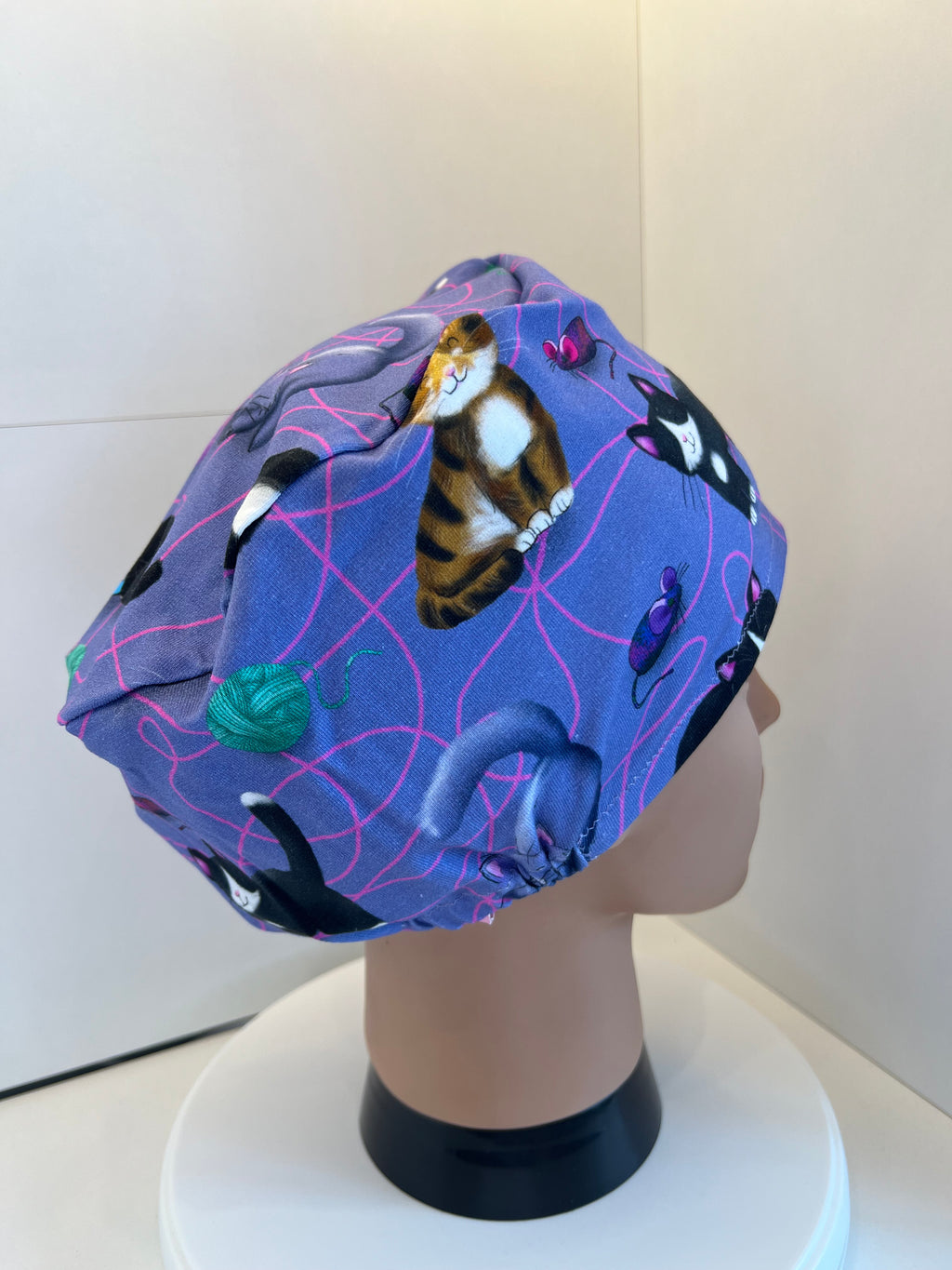 Cats in a Tangle design Soft Jersey Fabric theatre scrub cap / hat.  Ethically made.