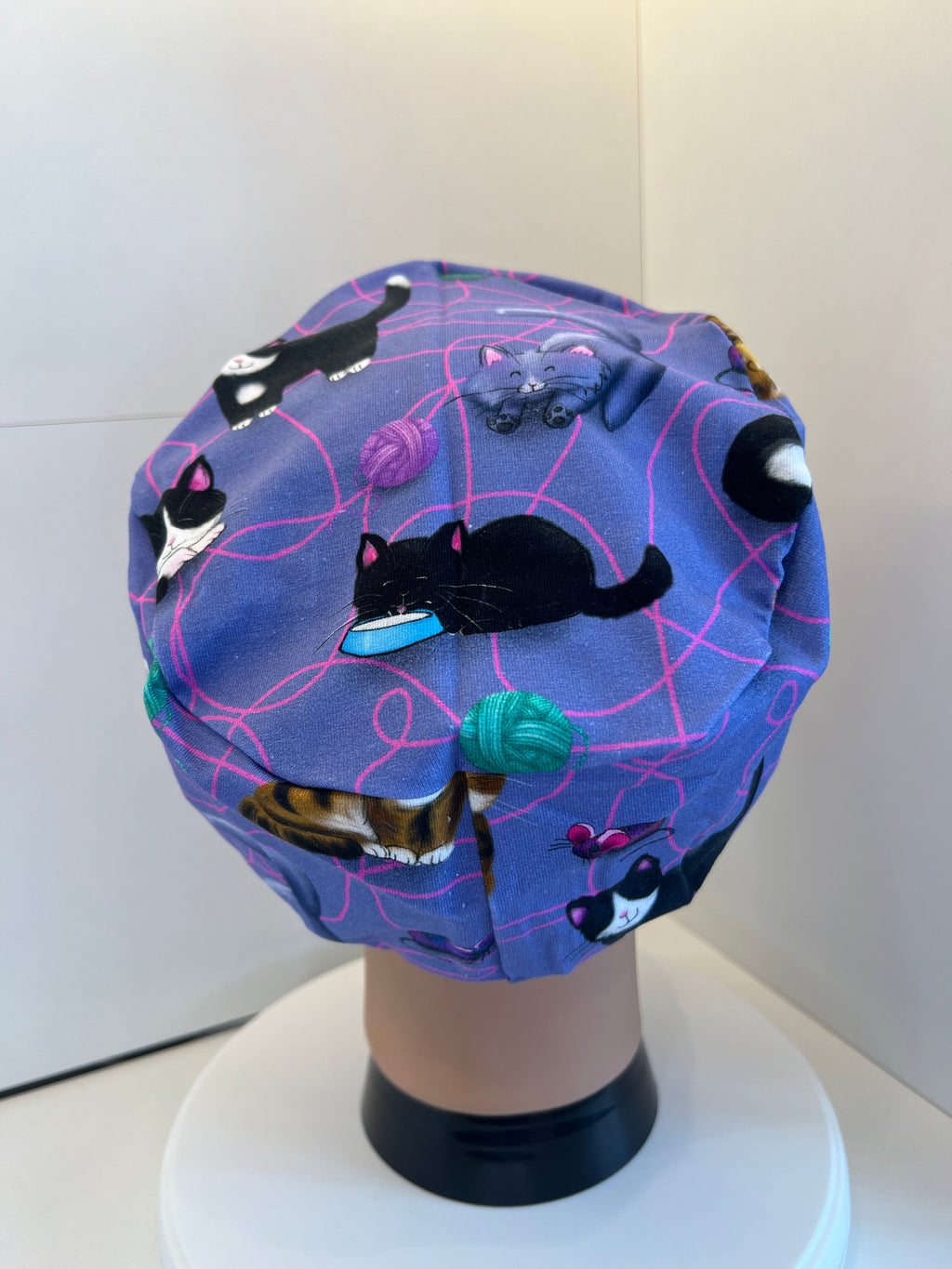 Cats in a Tangle design Soft Jersey Fabric theatre scrub cap / hat.  Ethically made.