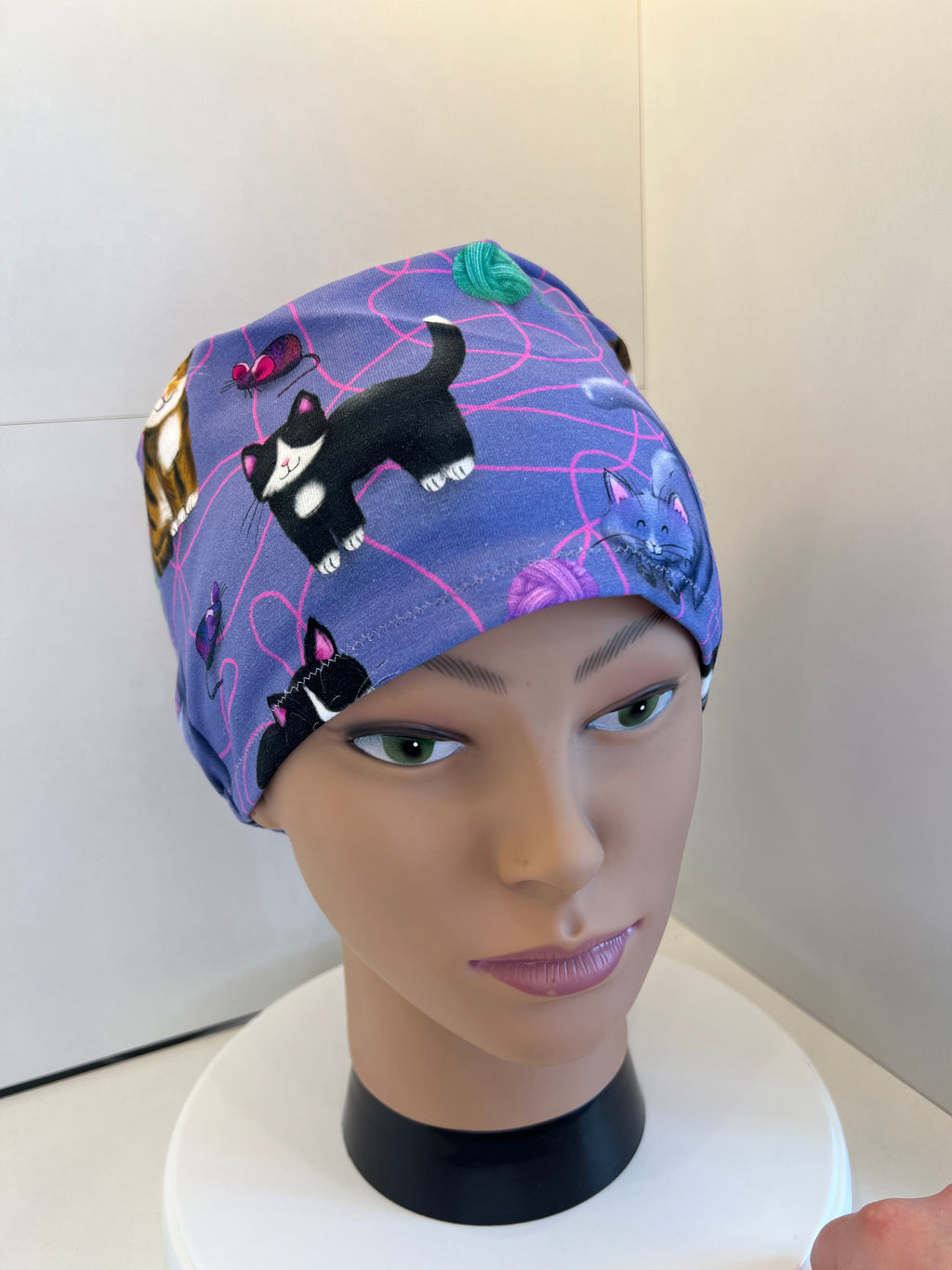 Cats in a Tangle design Soft Jersey Fabric theatre scrub cap / hat.  Ethically made.