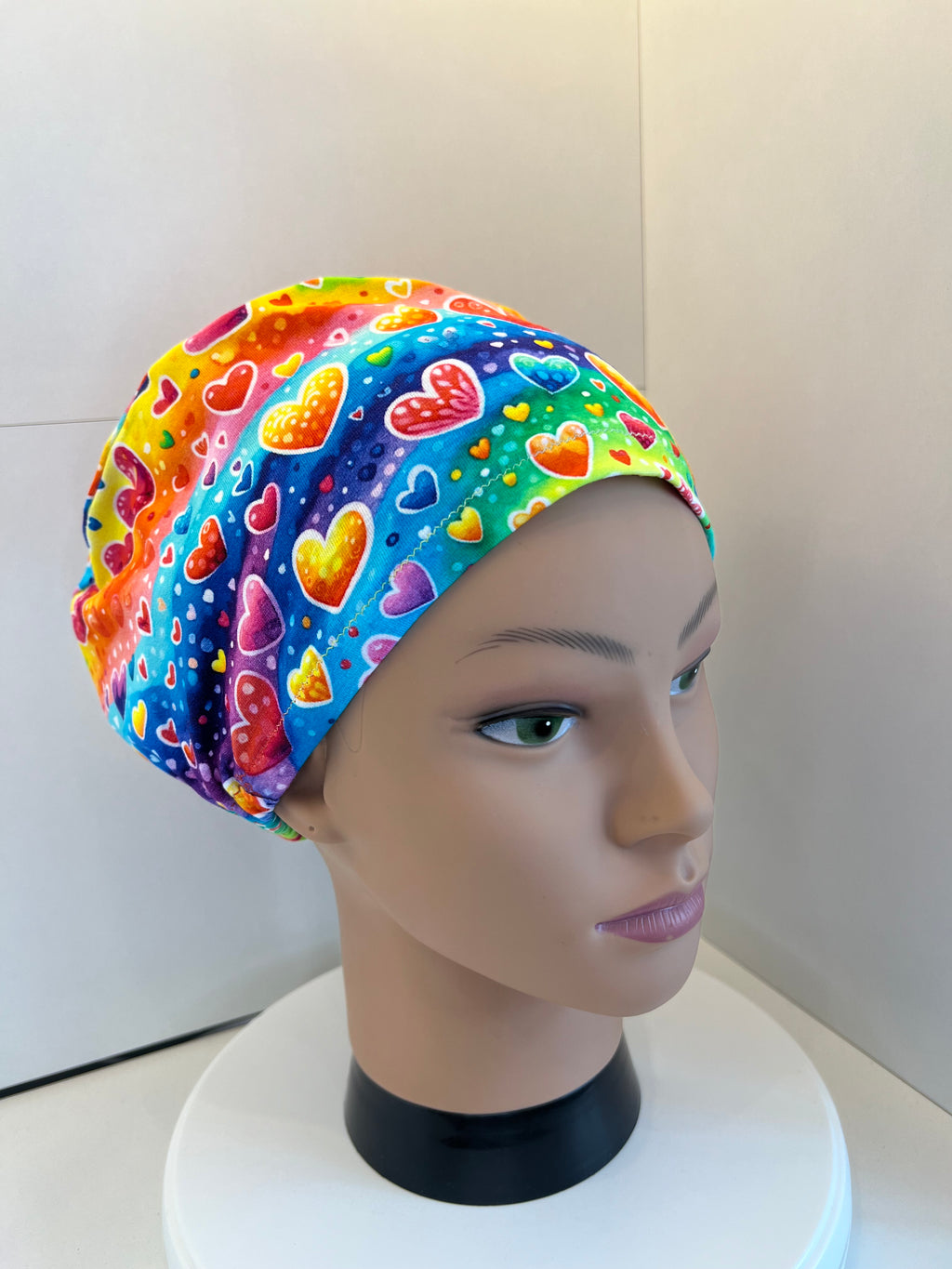 Rainbow Bubble Hearts Premium Cotton Jersey super soft theatre scrub hat/cap - Love, Valentine's Day