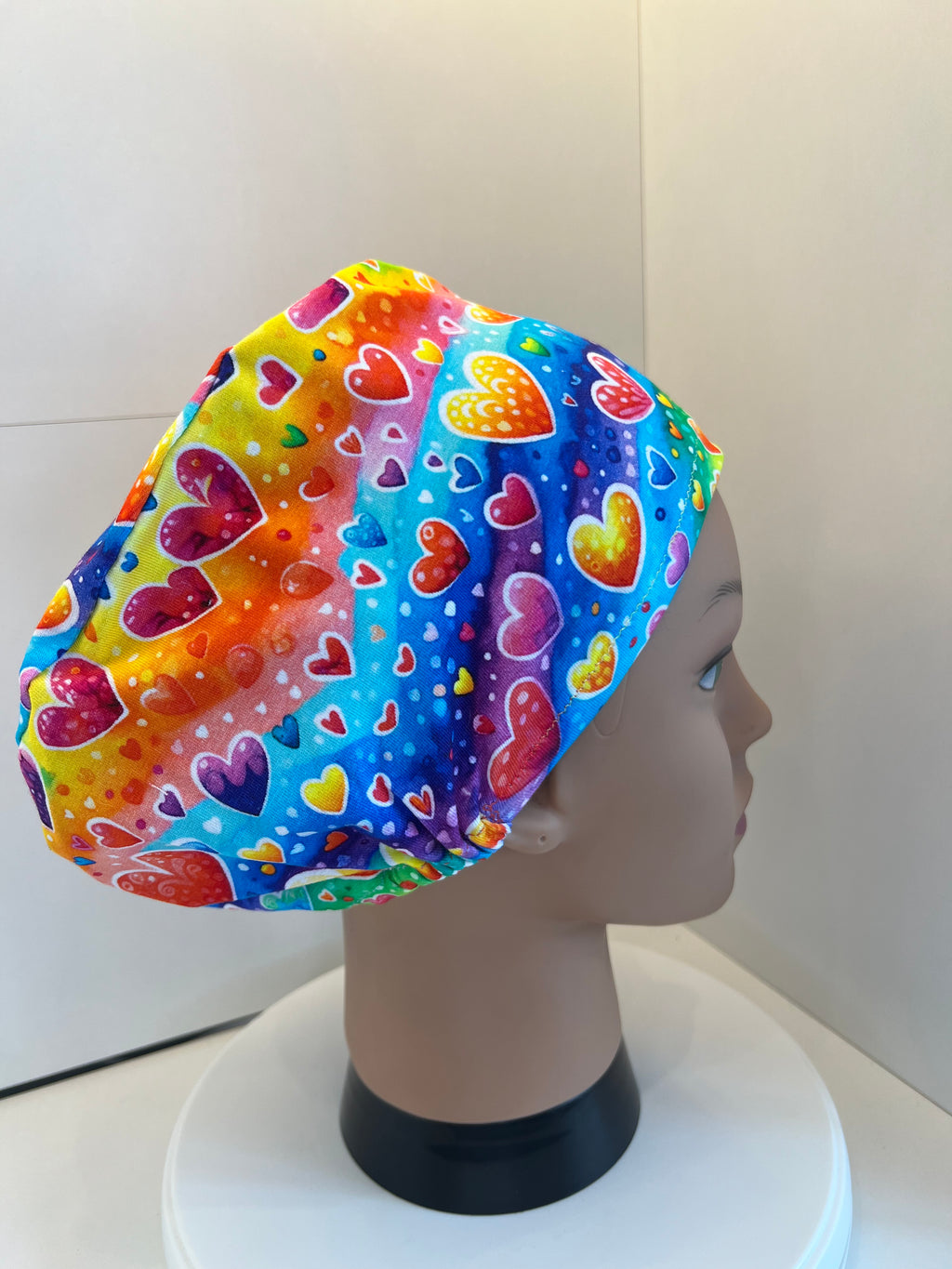 Rainbow Bubble Hearts Premium Cotton Jersey super soft theatre scrub hat/cap - Love, Valentine's Day