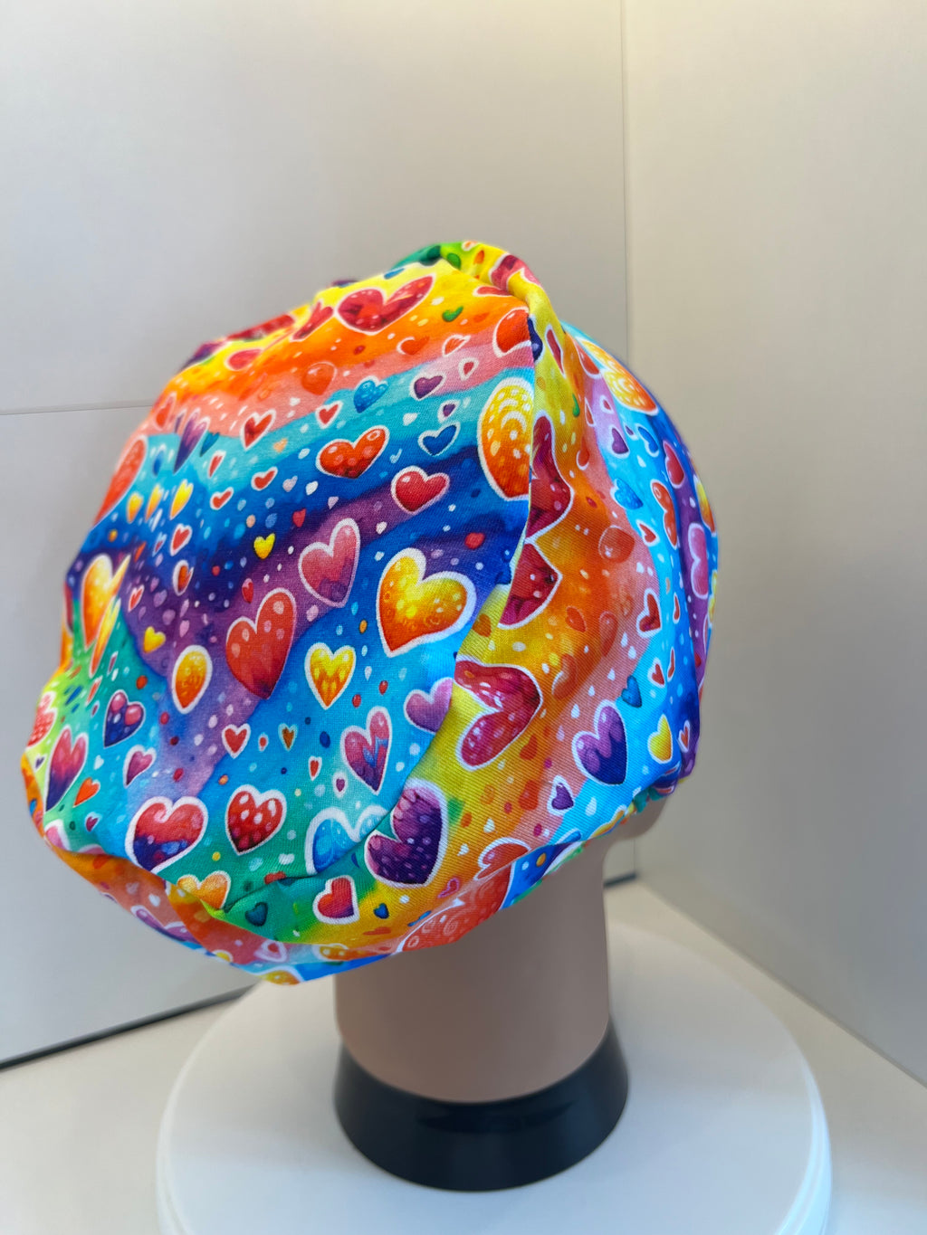 Rainbow Bubble Hearts Premium Cotton Jersey super soft theatre scrub hat/cap - Love, Valentine's Day