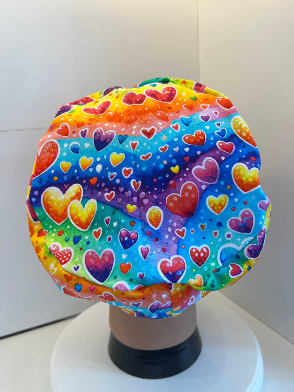 Rainbow Bubble Hearts Premium Cotton Jersey super soft theatre scrub hat/cap - Love, Valentine's Day