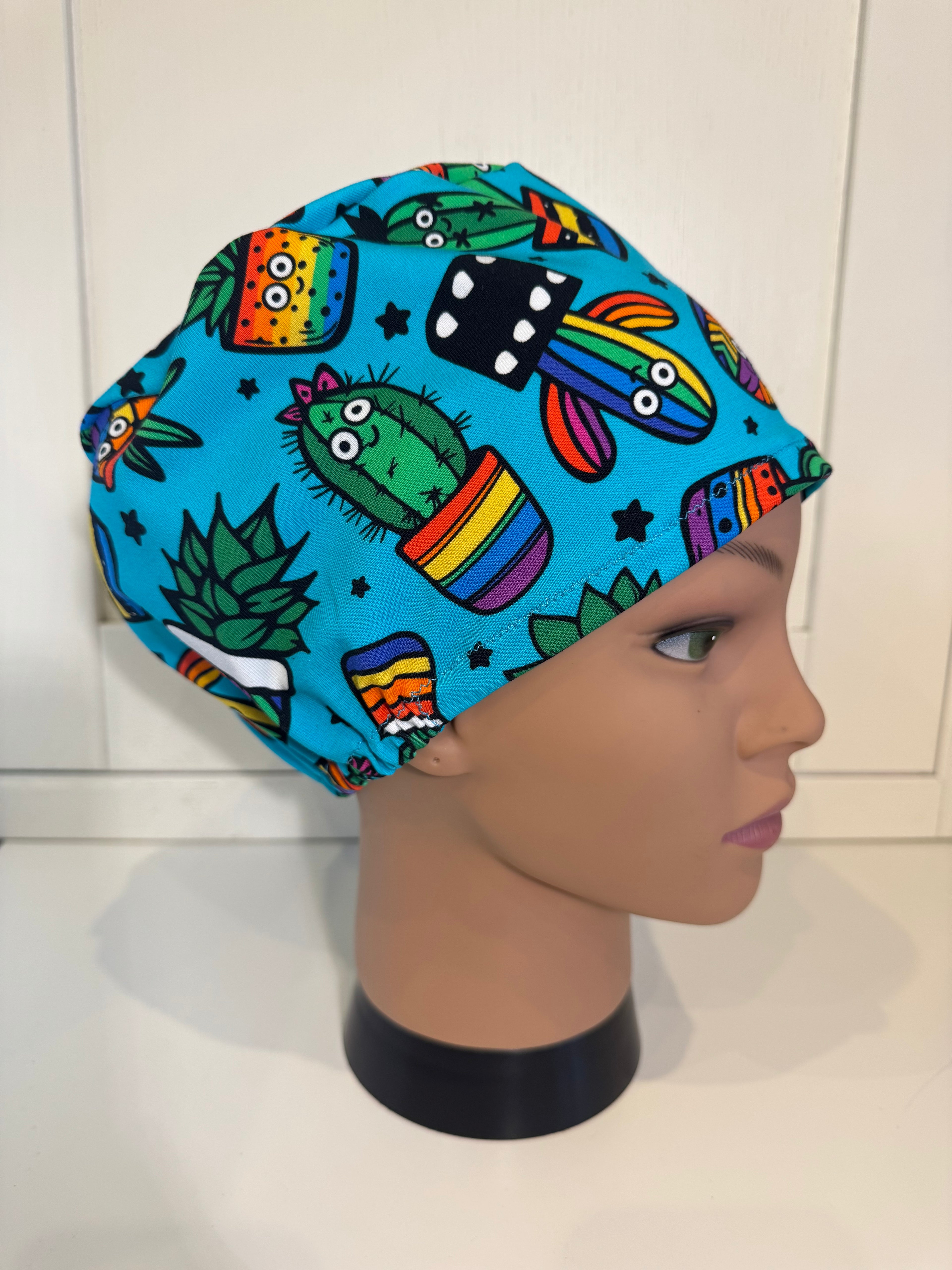 "Prickly Pals" Cacti Premium Cotton Jersey super soft theatre scrub hat/cap