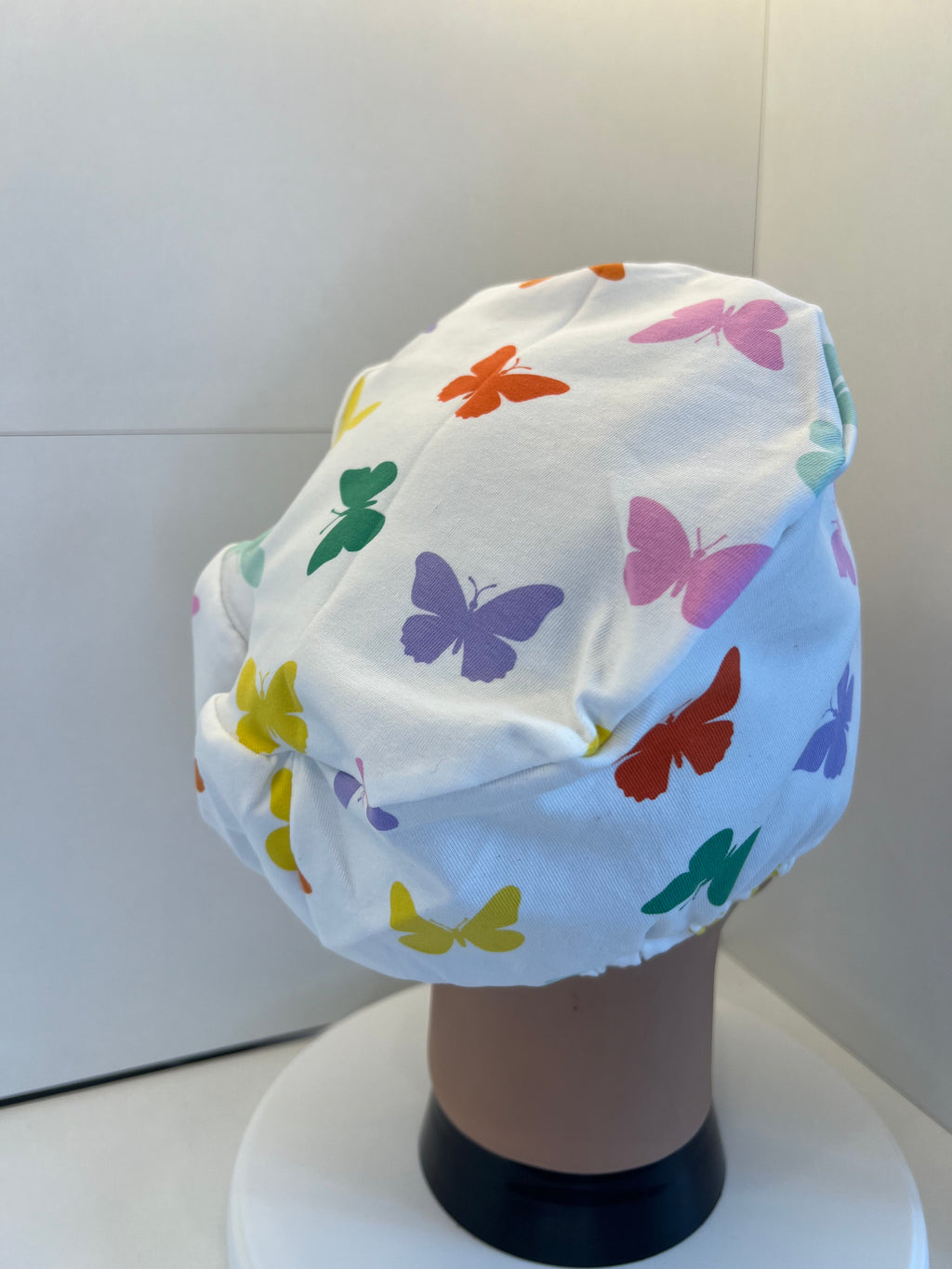 Rainbow Butterflies Soft Jersey Fabric theatre scrub cap / hat.
