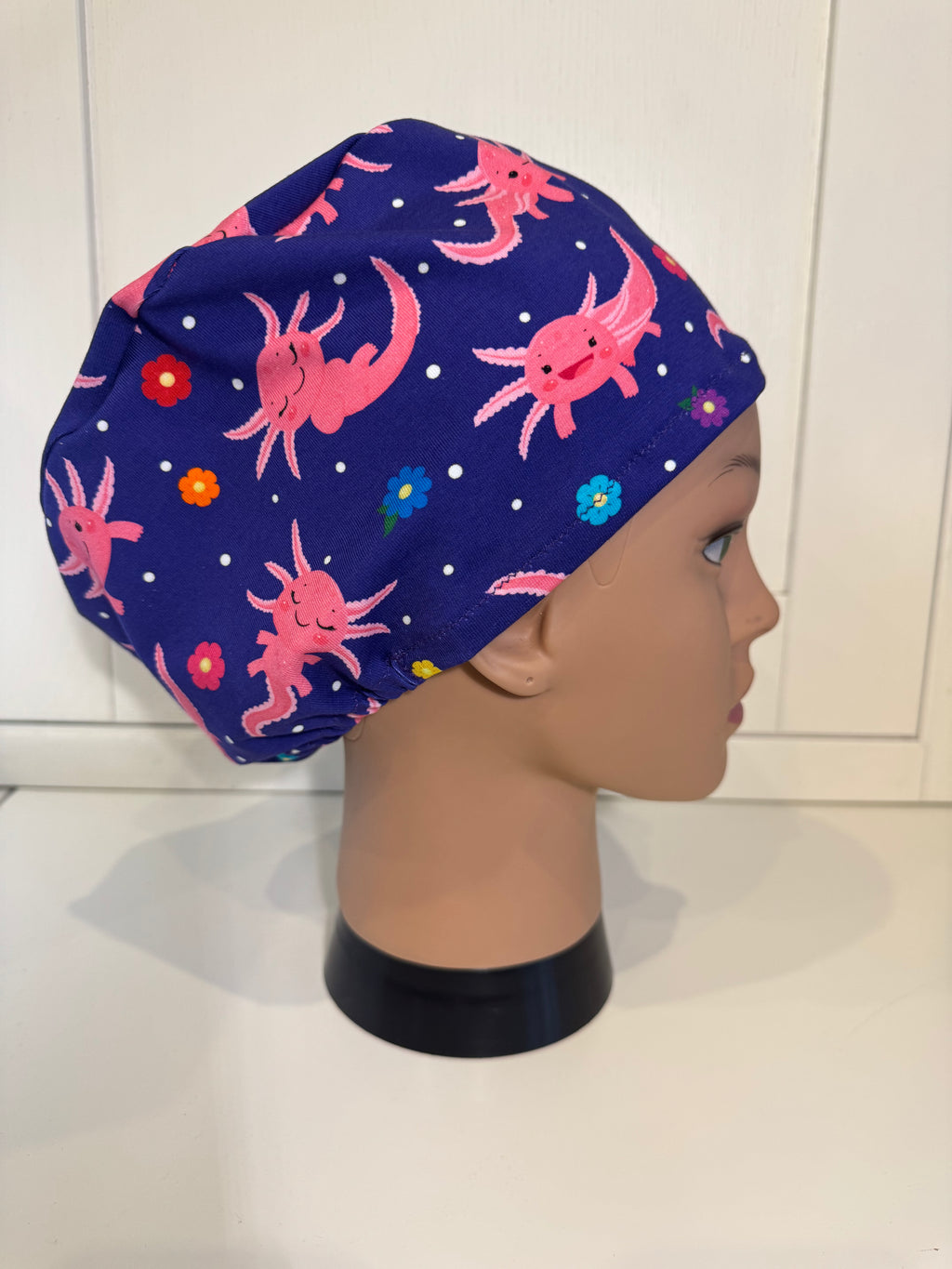 Pink & Purple Axolotls Premium Cotton Jersey super soft theatre scrub hat/cap