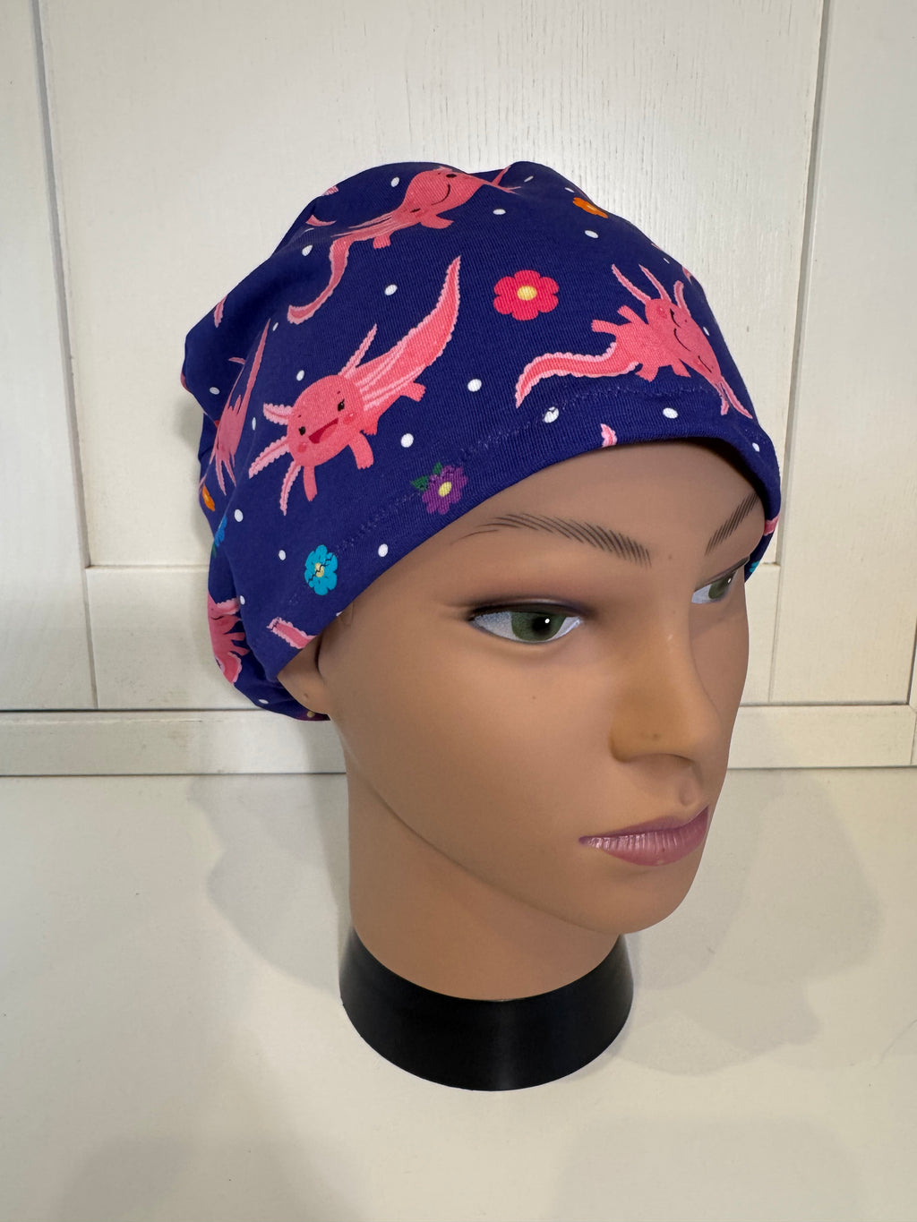 Pink & Purple Axolotls Premium Cotton Jersey super soft theatre scrub hat/cap