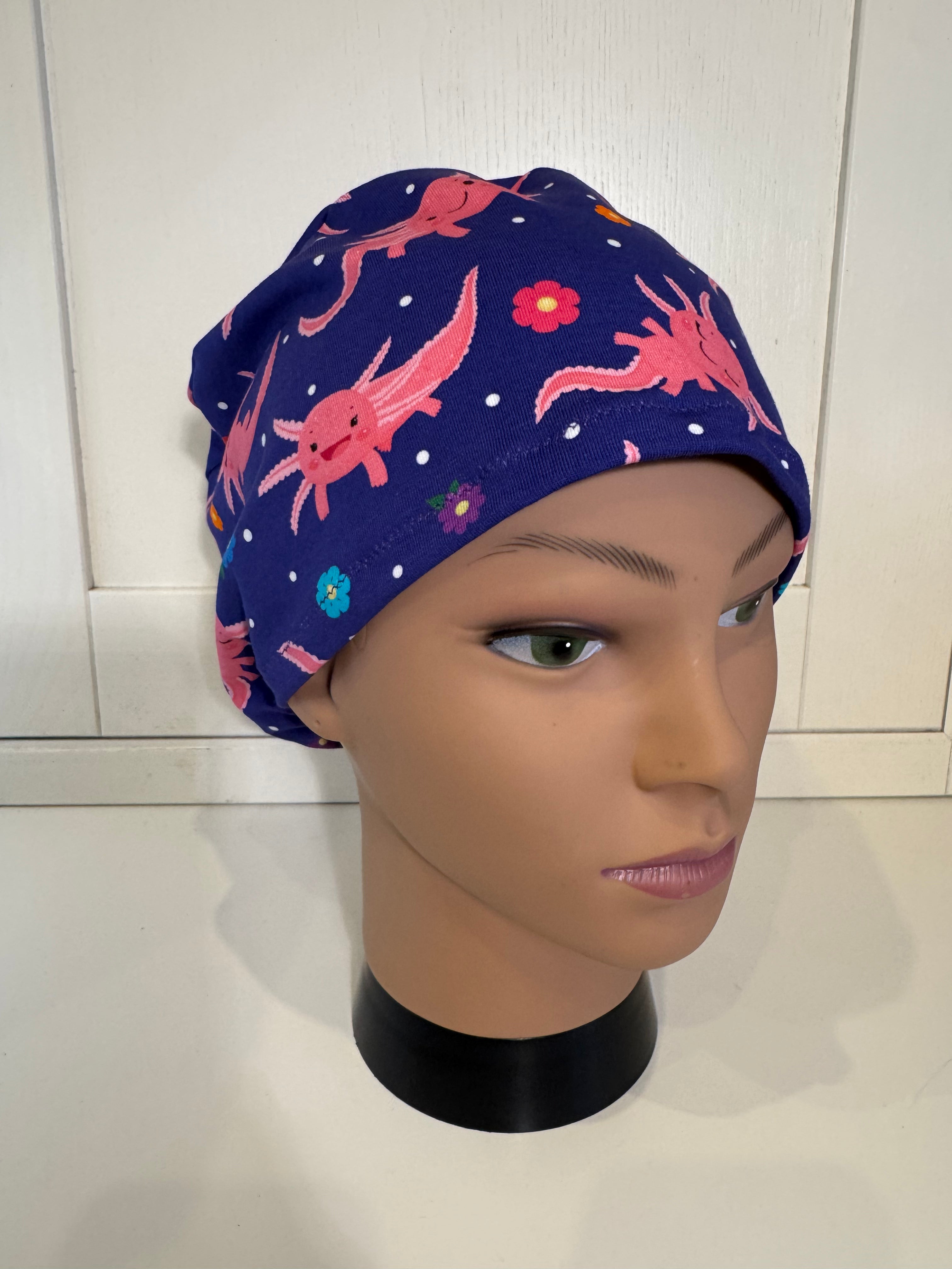 Pink & Purple Axolotls Premium Cotton Jersey super soft theatre scrub hat/cap