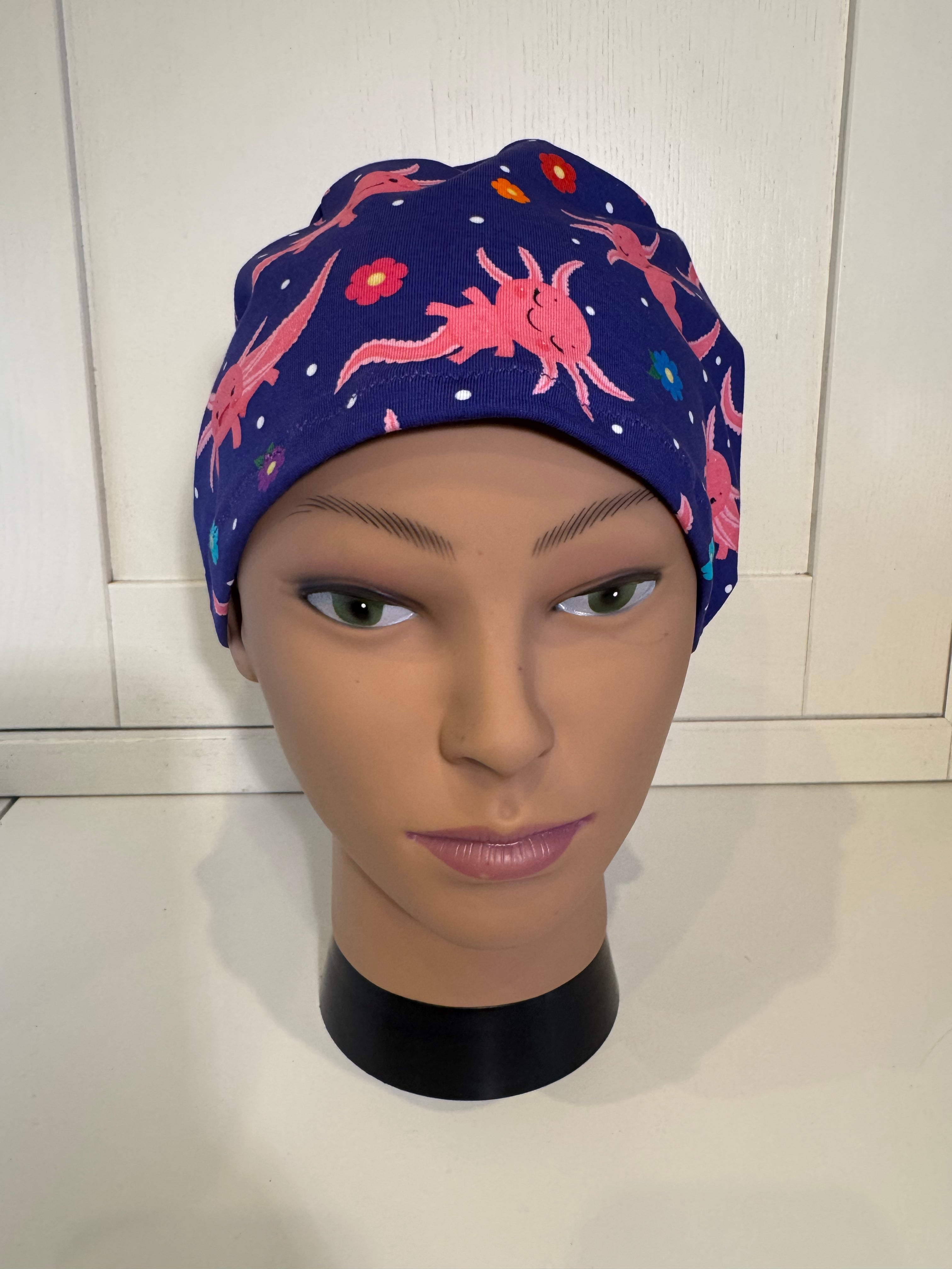 Pink & Purple Axolotls Premium Cotton Jersey super soft theatre scrub hat/cap