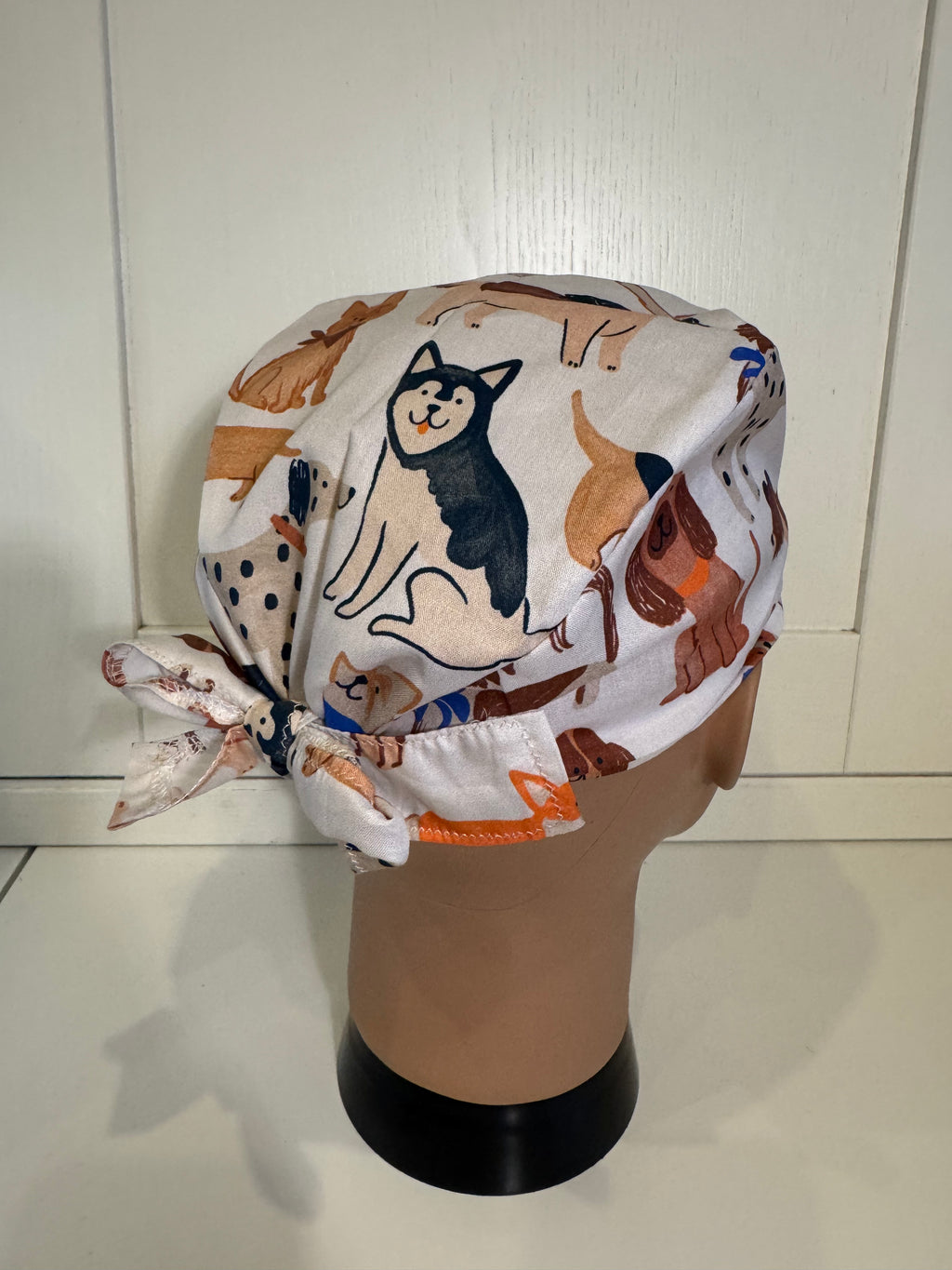 Pet Dogs Cotton Fabric tie-back theatre scrub cap / hat