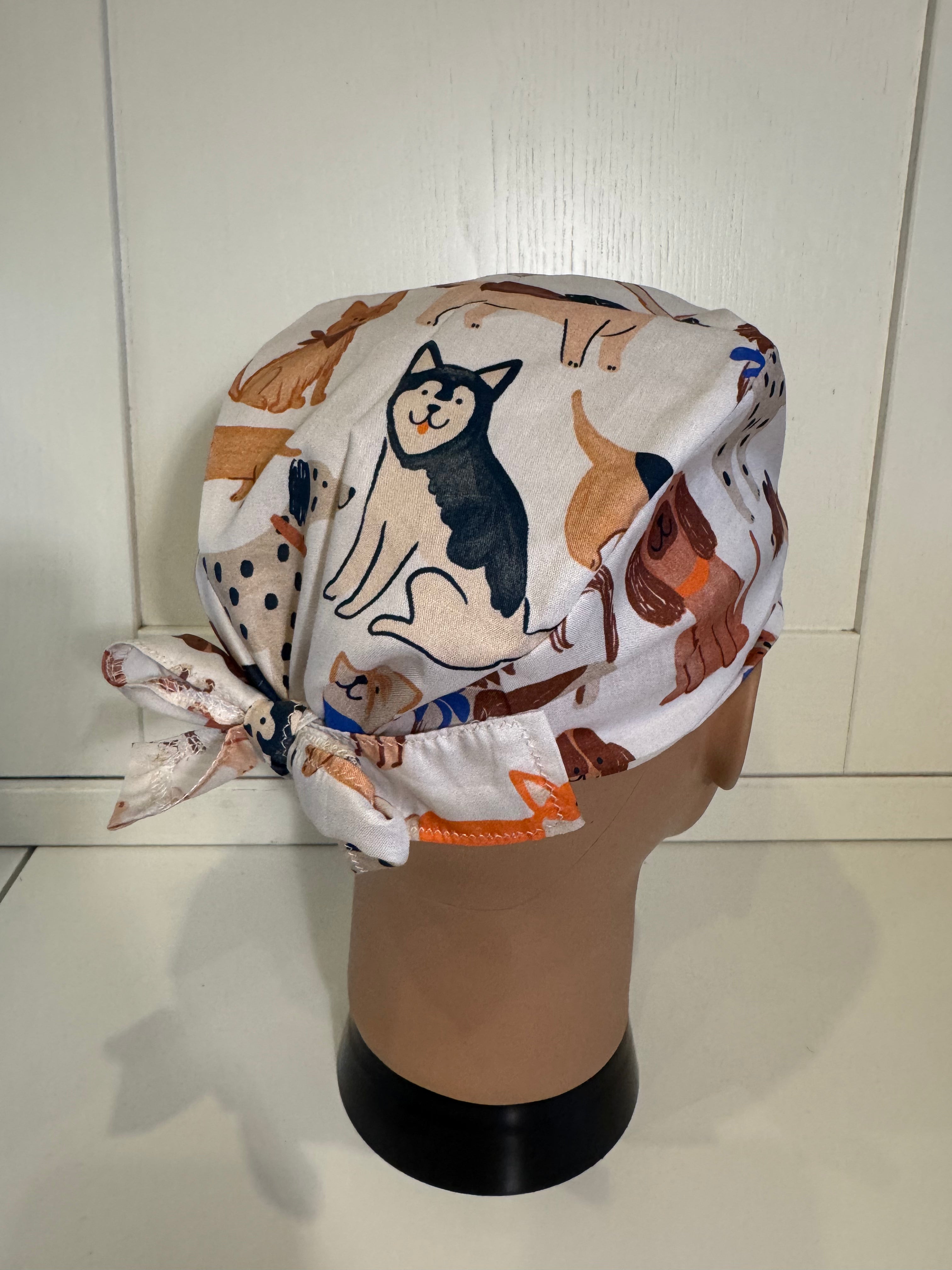 Pet Dogs Cotton Fabric tie-back theatre scrub cap / hat