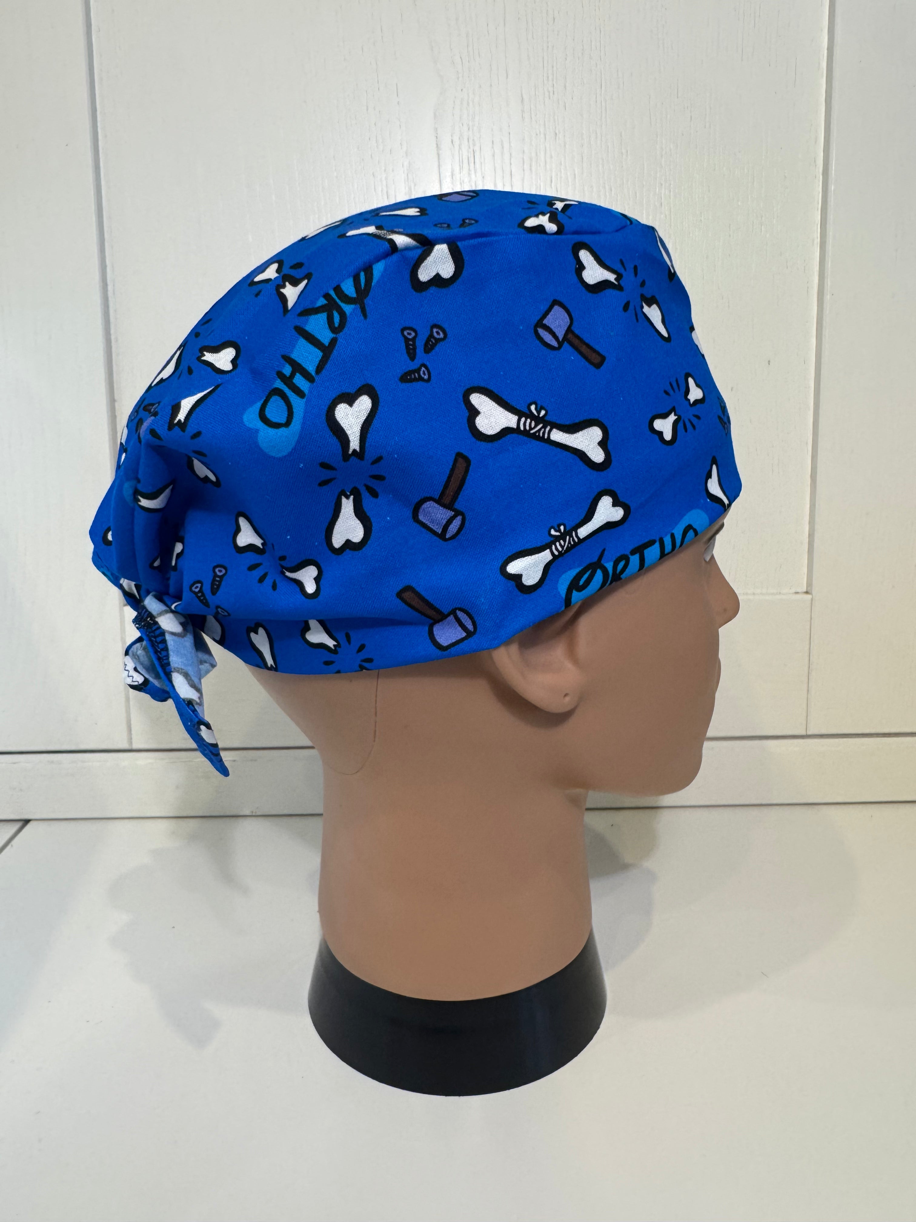 Fractured Bones Cotton Fabric tie-back theatre scrub cap / hat