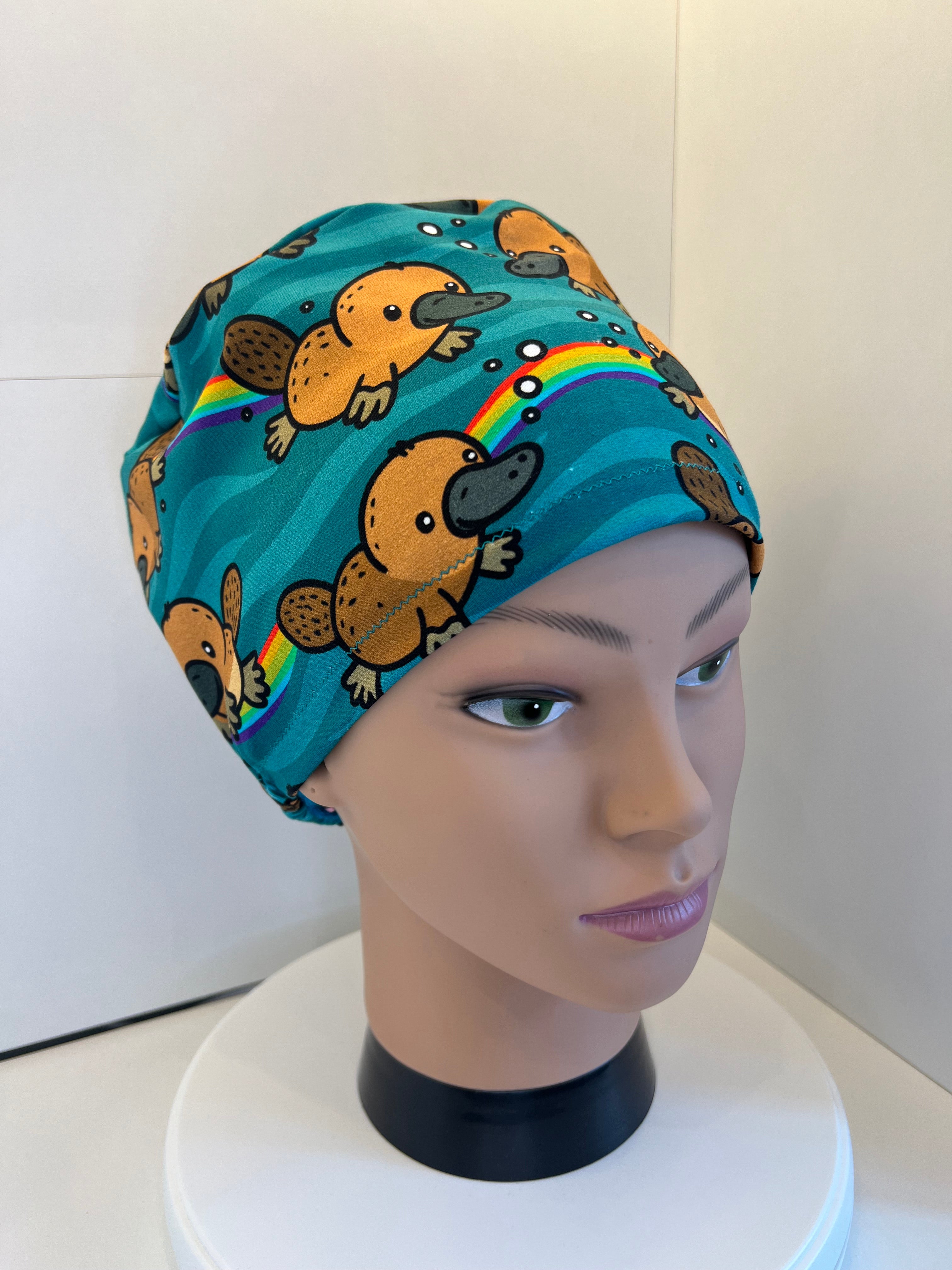 Rainbow Playtpus Premium Cotton Jersey super soft theatre scrub hat/cap