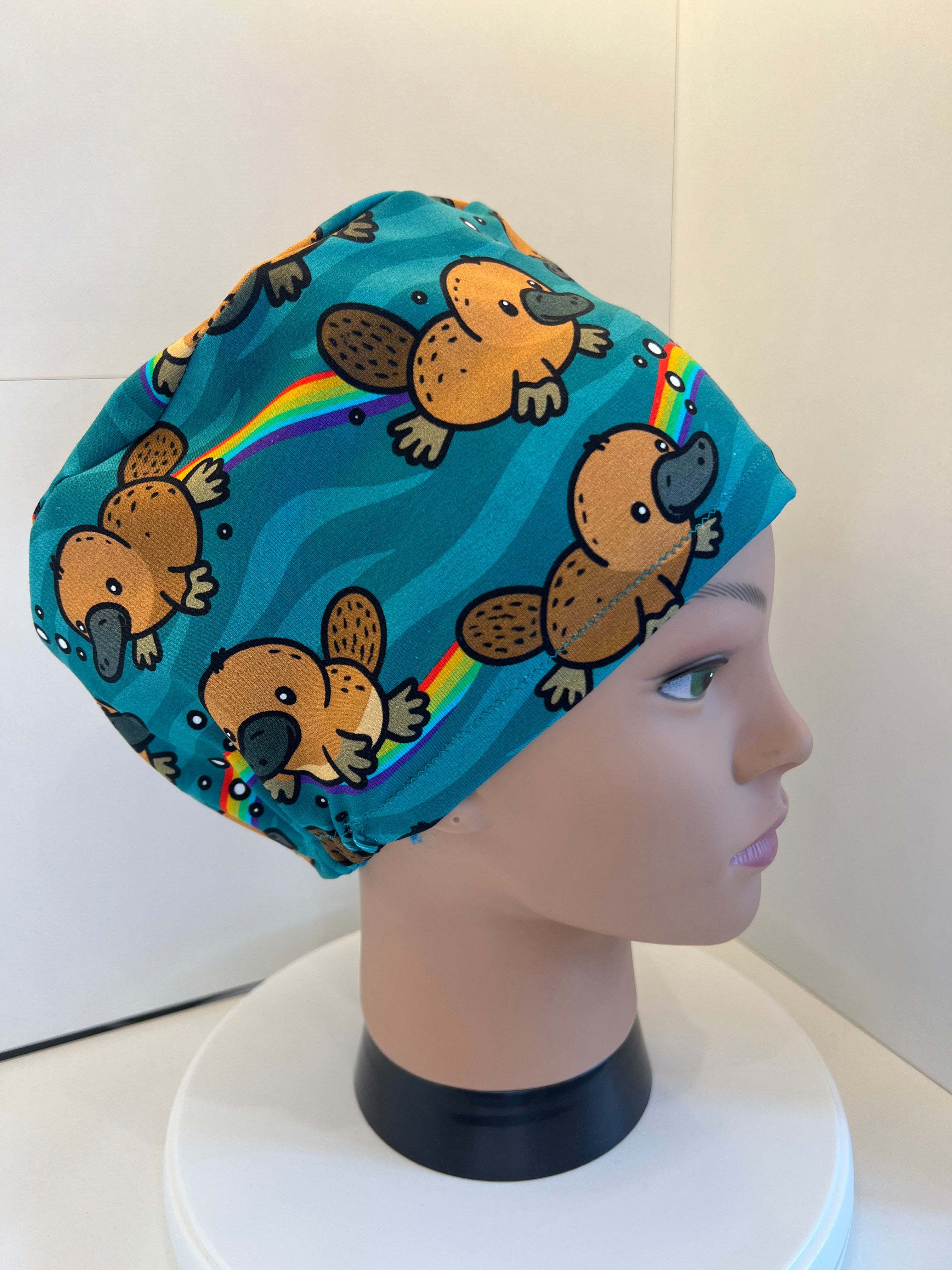 Rainbow Playtpus Premium Cotton Jersey super soft theatre scrub hat/cap