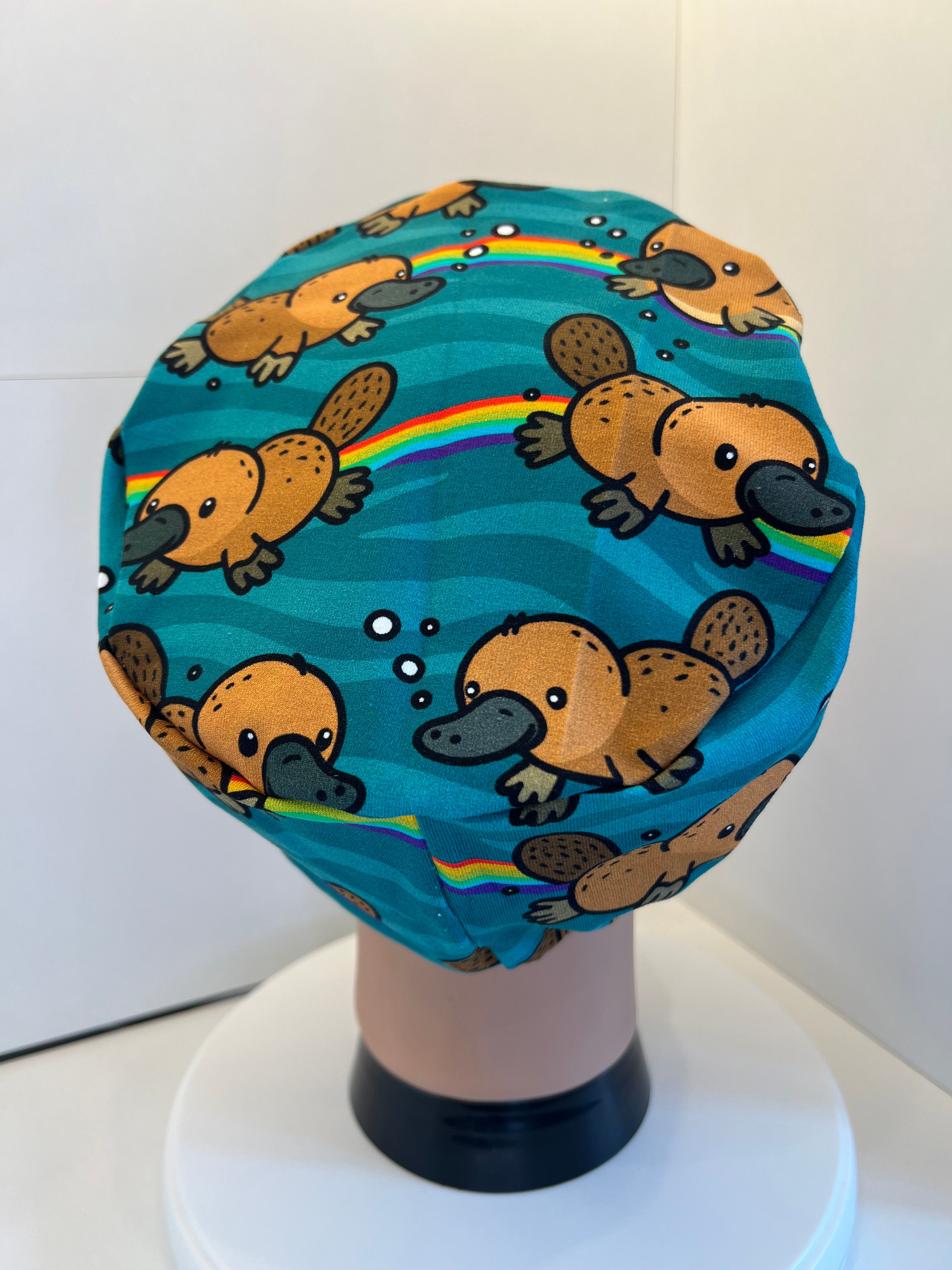 Rainbow Playtpus Premium Cotton Jersey super soft theatre scrub hat/cap