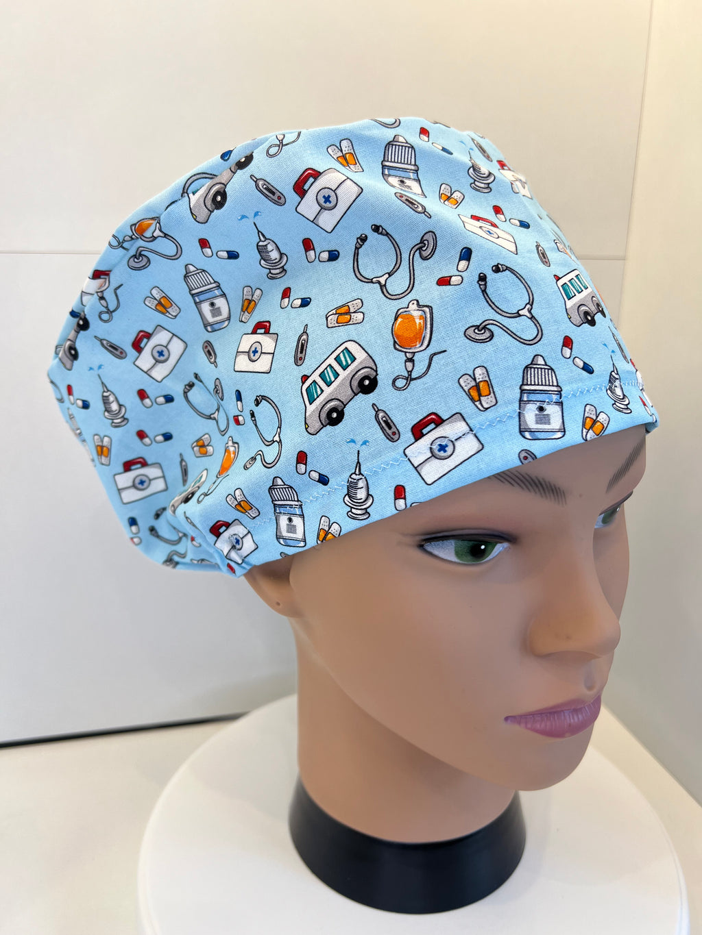 Medical Motifs theatre scrub hat/cap - 100% cotton, Optional Satin lining