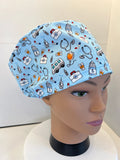 Medical Motifs theatre scrub hat/cap - 100% cotton, Optional Satin lining