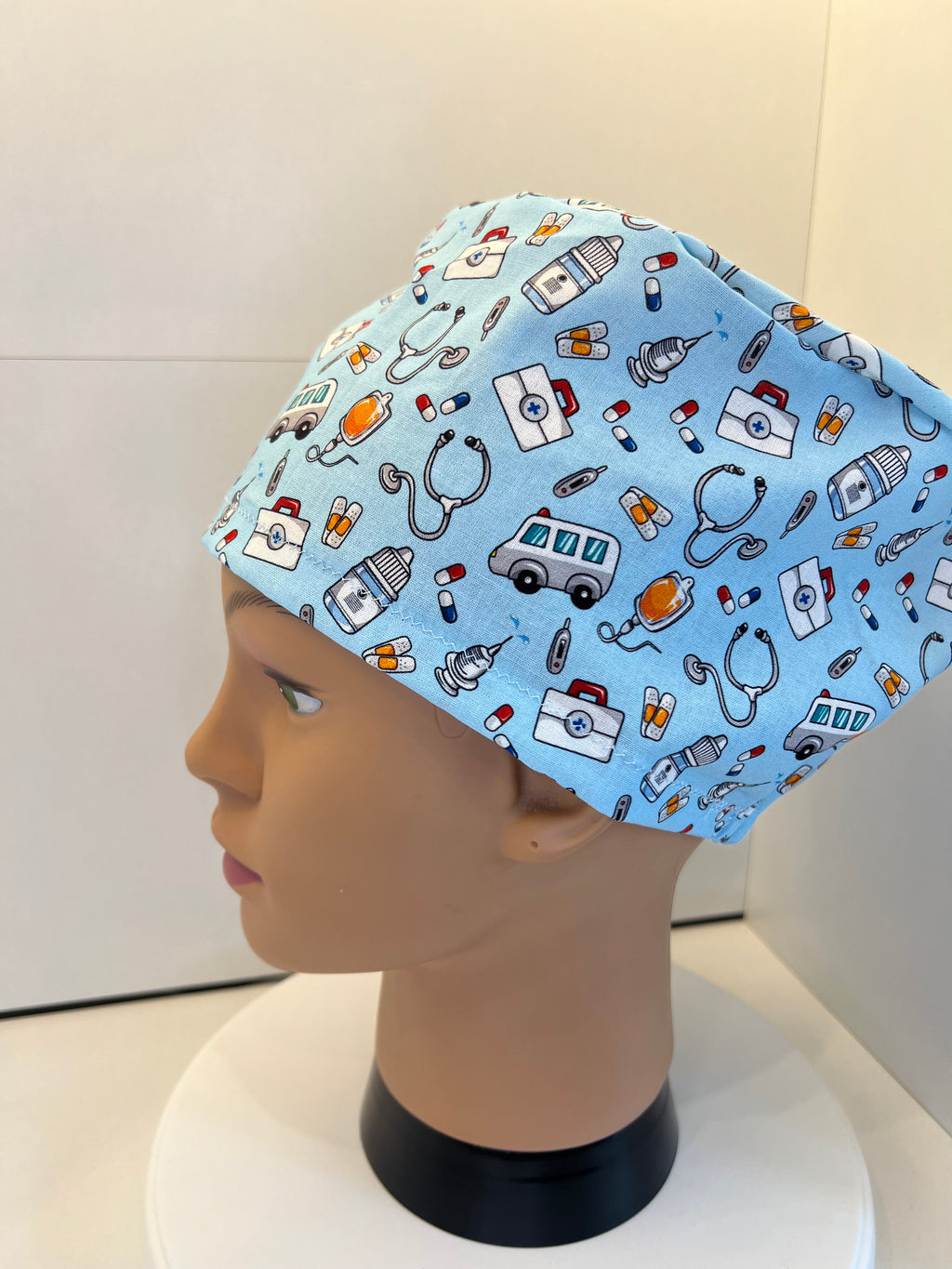 Medical Motifs theatre scrub hat/cap - 100% cotton, Optional Satin lining