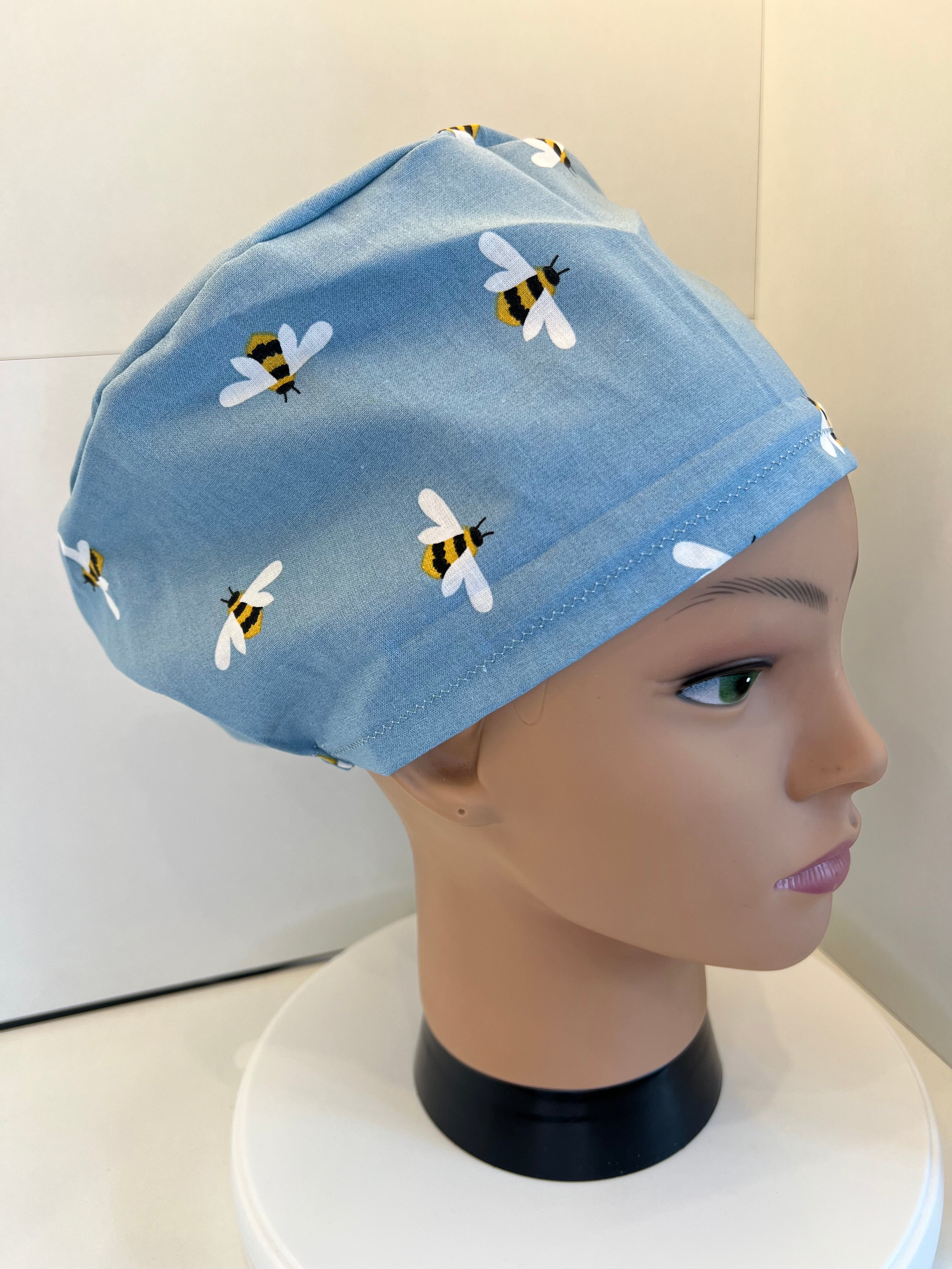 Busy Bees 100% Cotton Theatre Hat/Scrub Cap Optional Satin Lining