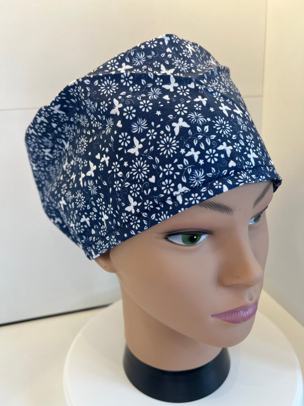 NavyButterfly Floral 100% Cotton Theatre Hat/Scrub Cap