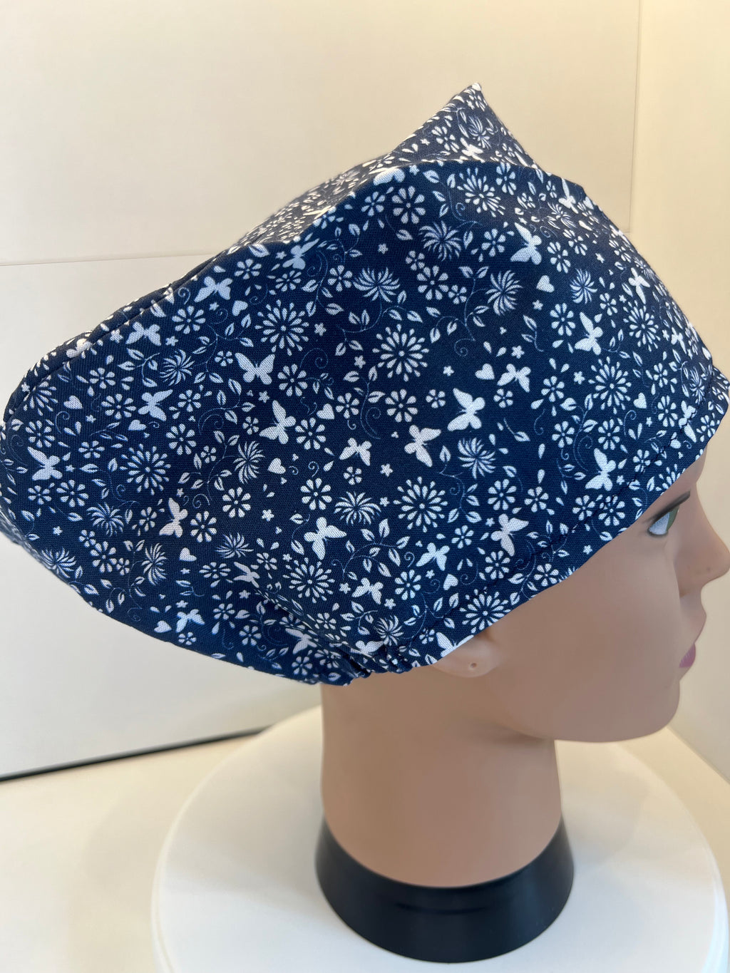 NavyButterfly Floral 100% Cotton Theatre Hat/Scrub Cap
