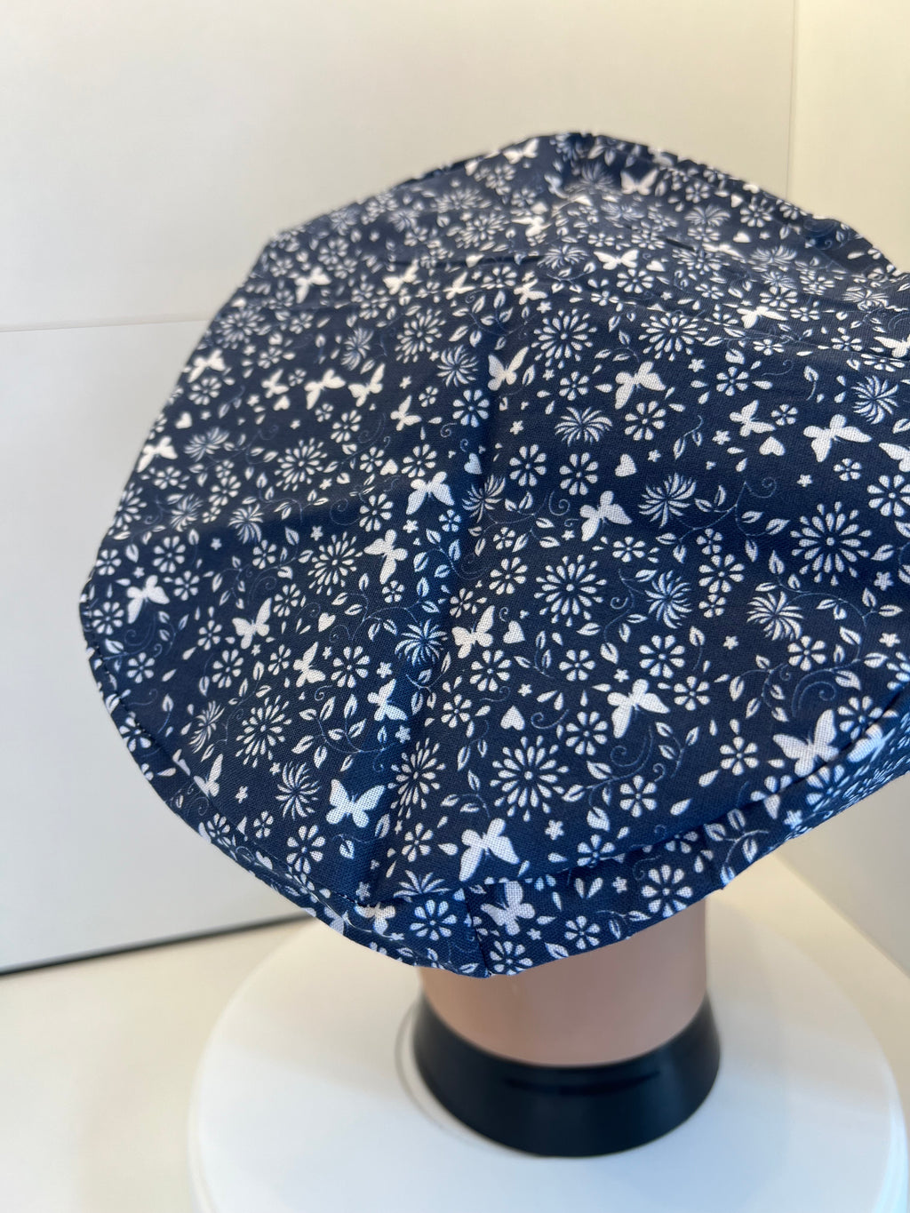 NavyButterfly Floral 100% Cotton Theatre Hat/Scrub Cap