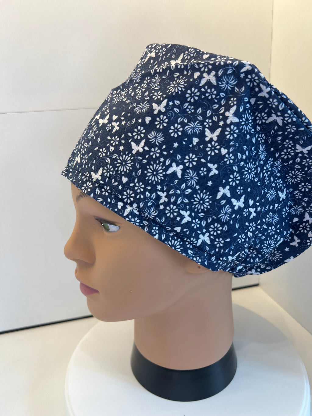 NavyButterfly Floral 100% Cotton Theatre Hat/Scrub Cap