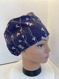 Navy flower theatre scrub hat/cap - 100% cotton Theatre Hat/Scrub Cap