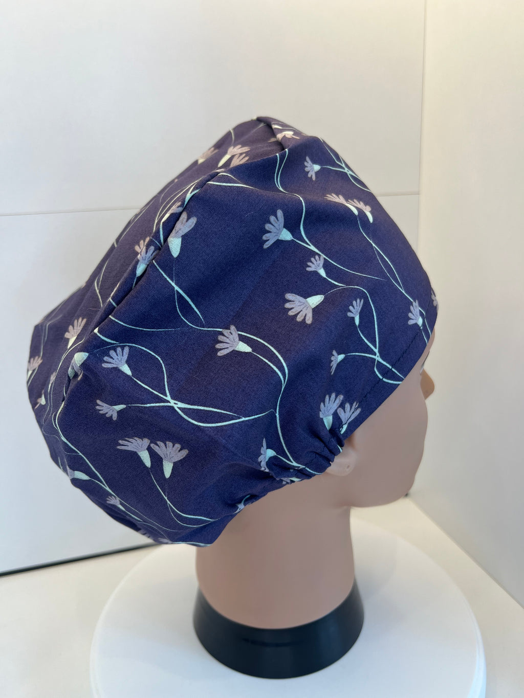 Navy flower theatre scrub hat/cap - 100% cotton Theatre Hat/Scrub Cap