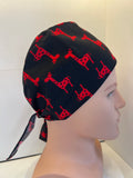 Black and Red Giraffes 100% Cotton Tie-Back Surgical/Theatre Scrub Hat/Cap. UK Handmade