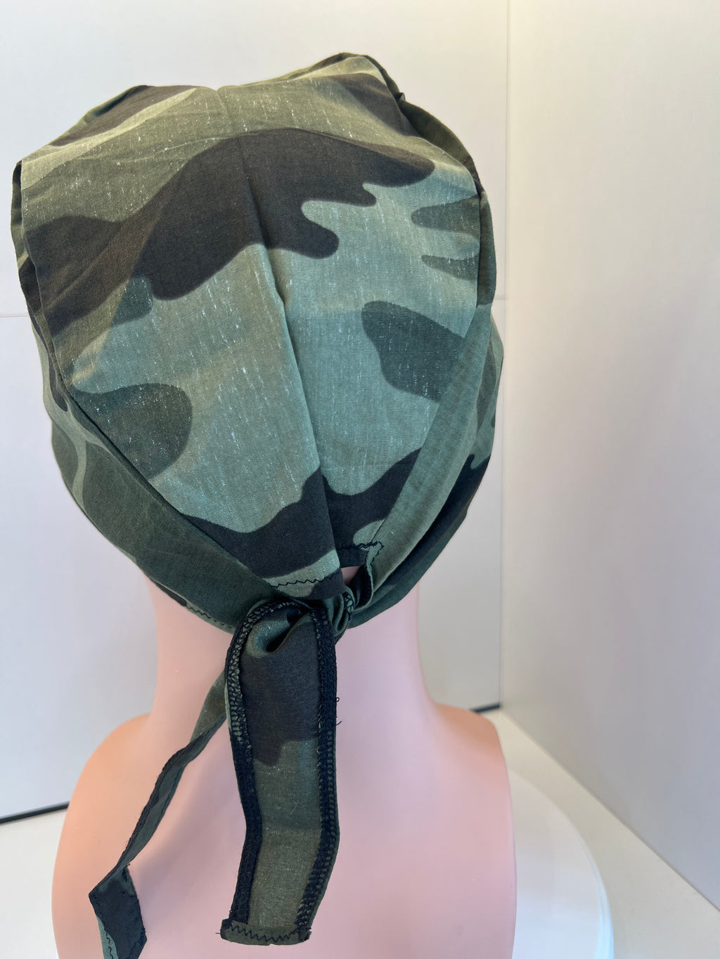 Camouflage Cotton Fabric tie-back theatre scrub cap / hat.  Ethically made