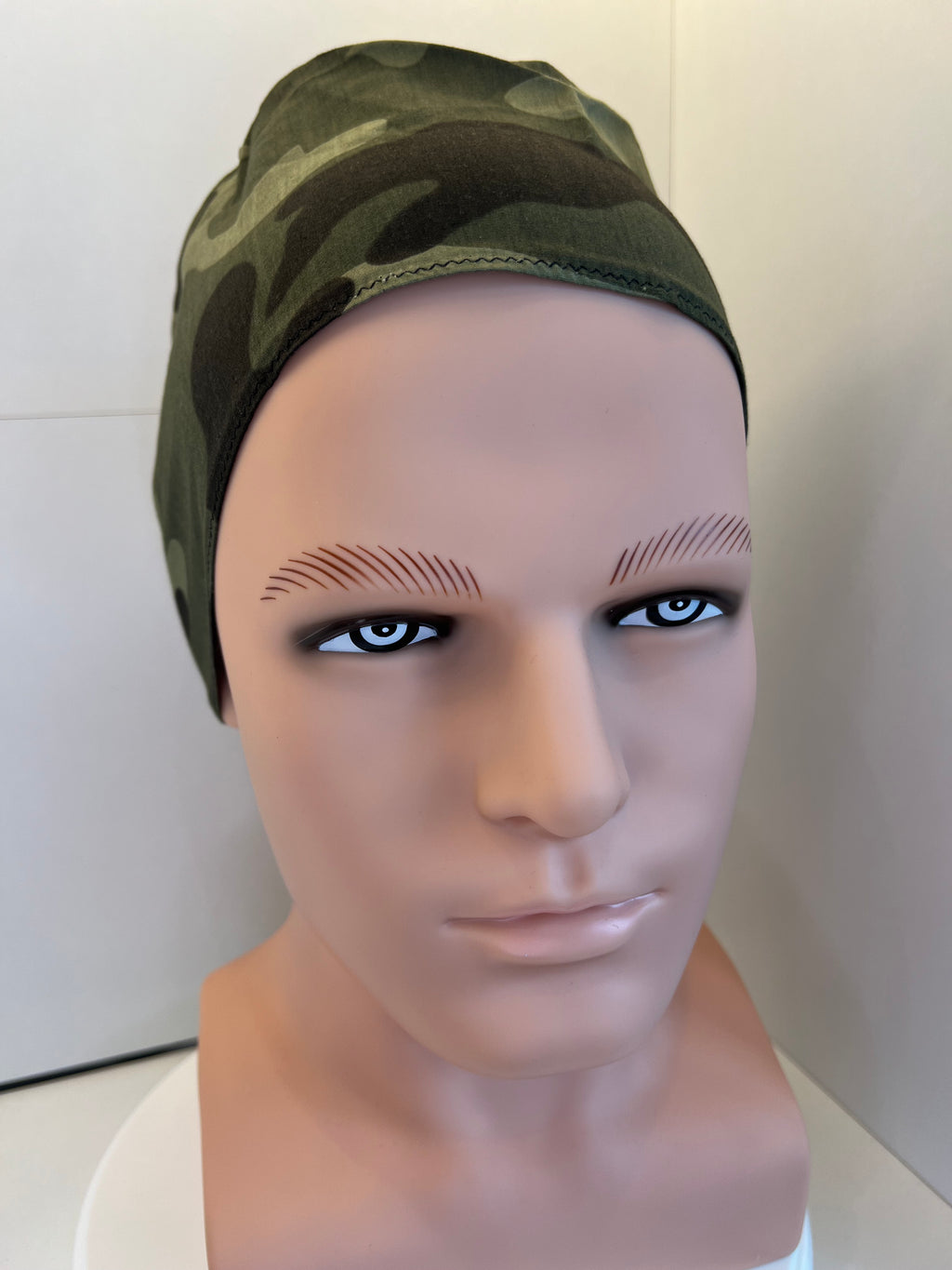 Camouflage Cotton Fabric tie-back theatre scrub cap / hat.  Ethically made