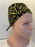 Batman Superhero Design 100% Cotton Tie-Back Surgical/Theatre Scrub Hat/Cap. UK Handmade