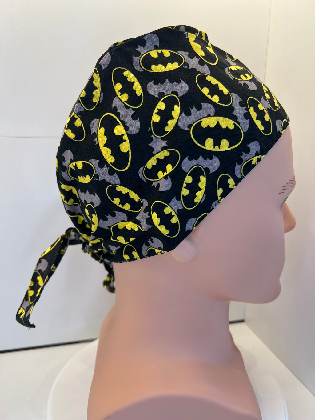 Batman Superhero Design 100% Cotton Tie-Back Surgical/Theatre Scrub Hat/Cap. UK Handmade
