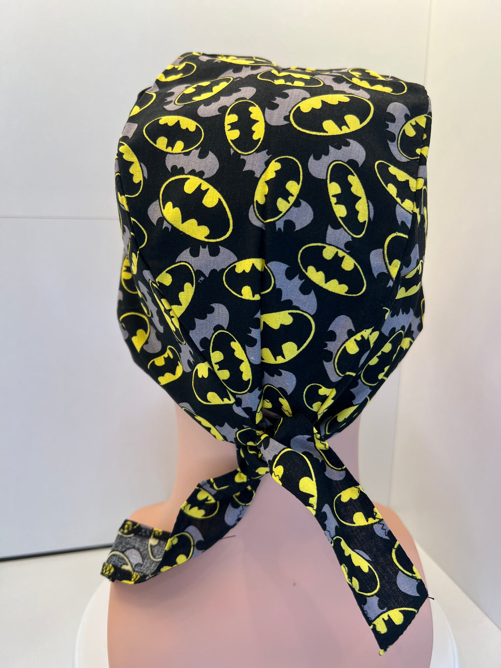 Batman Superhero Design 100% Cotton Tie-Back Surgical/Theatre Scrub Hat/Cap. UK Handmade