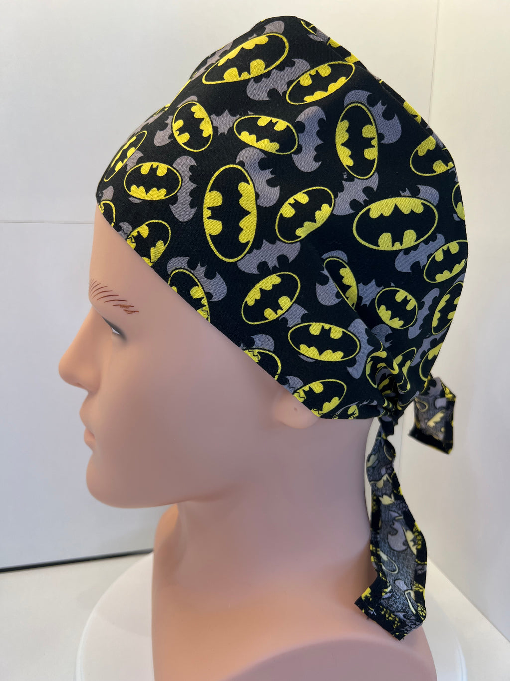 Batman Superhero Design 100% Cotton Tie-Back Surgical/Theatre Scrub Hat/Cap. UK Handmade
