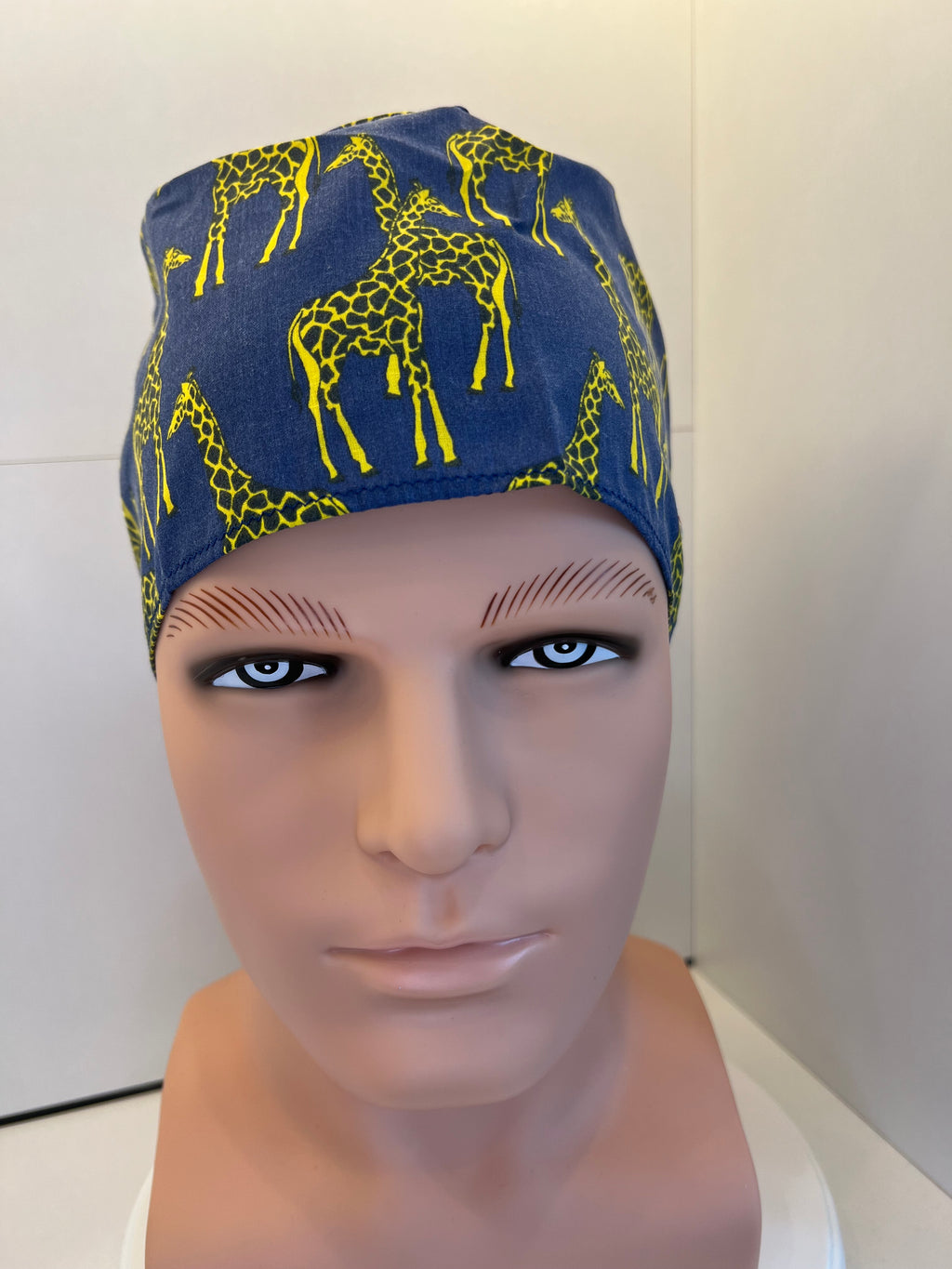 Blue Giraffes 100% Cotton Tie-Back Surgical/Theatre Scrub Hat/Cap. UK Handmade