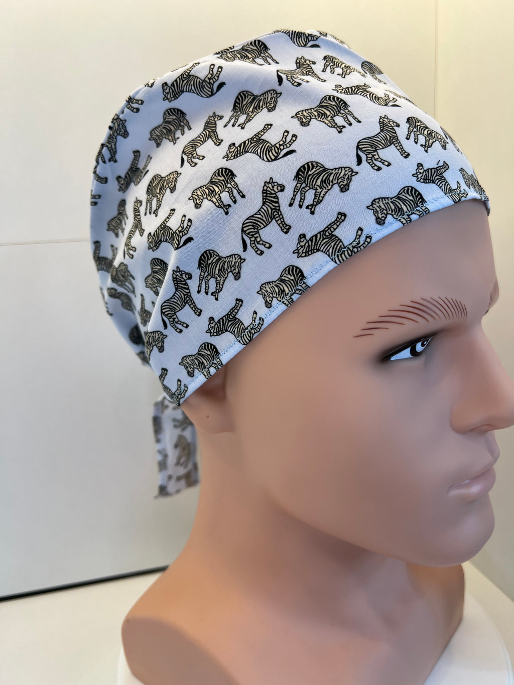 Blue Zebras Cotton 100% Cotton Tie-Back Surgical/Theatre Scrub Hat/Cap. UK Handmade
