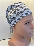 Blue Zebras Cotton 100% Cotton Tie-Back Surgical/Theatre Scrub Hat/Cap. UK Handmade