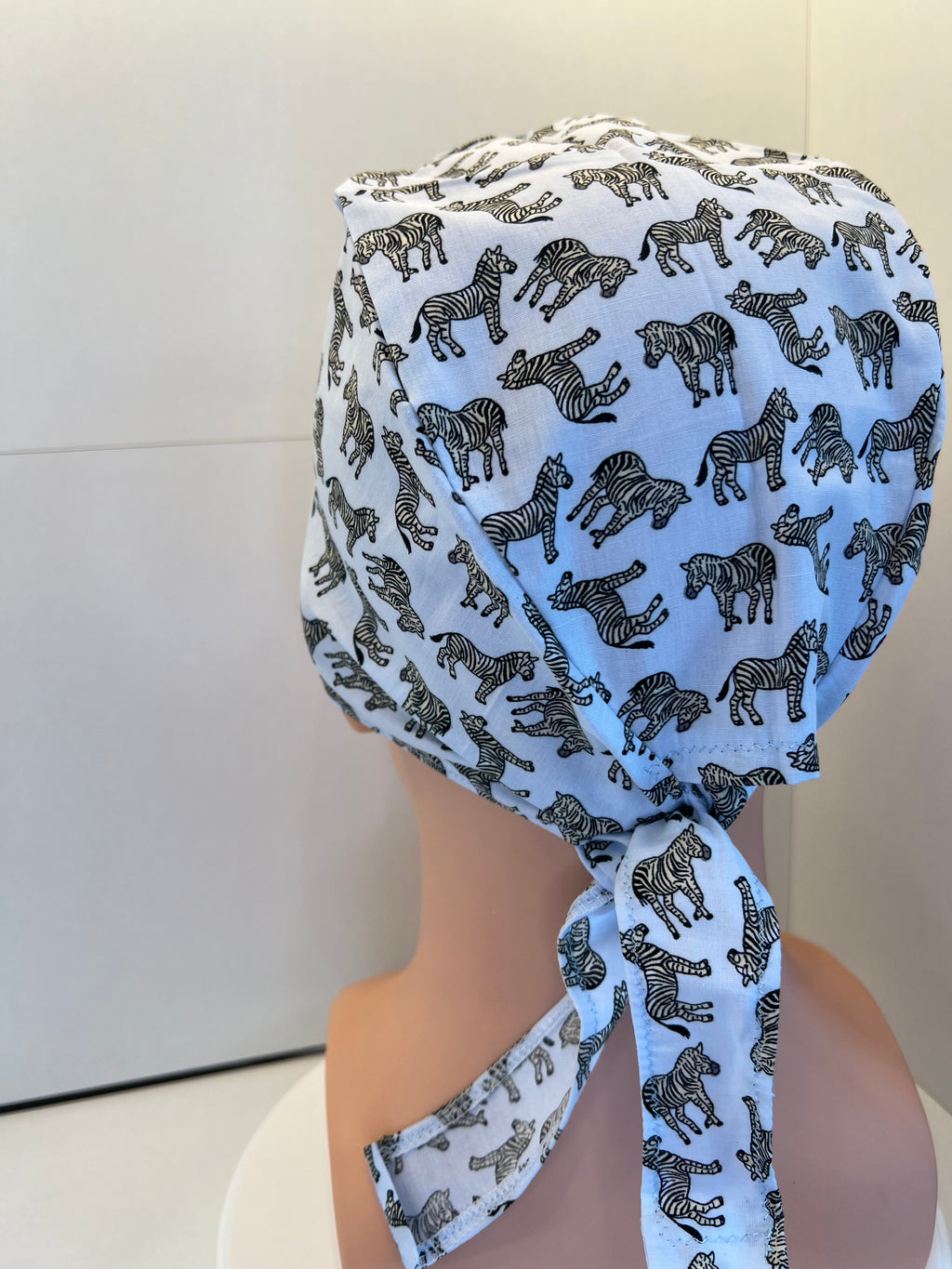 Blue Zebras Cotton 100% Cotton Tie-Back Surgical/Theatre Scrub Hat/Cap. UK Handmade