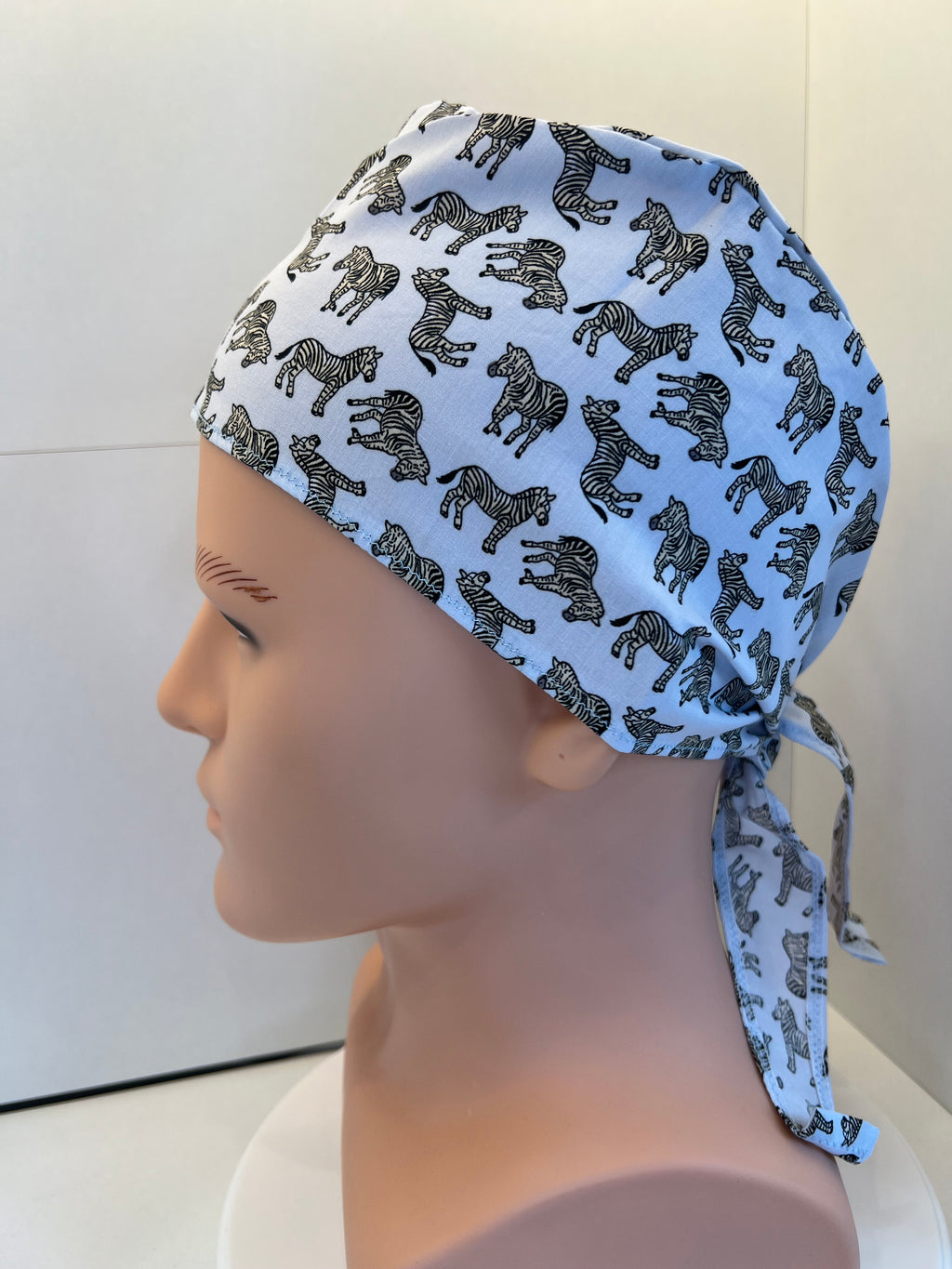 Blue Zebras Cotton 100% Cotton Tie-Back Surgical/Theatre Scrub Hat/Cap. UK Handmade