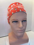 Coral Dogs Cotton Fabric tie-back theatre scrub cap / hat.  Ethically made