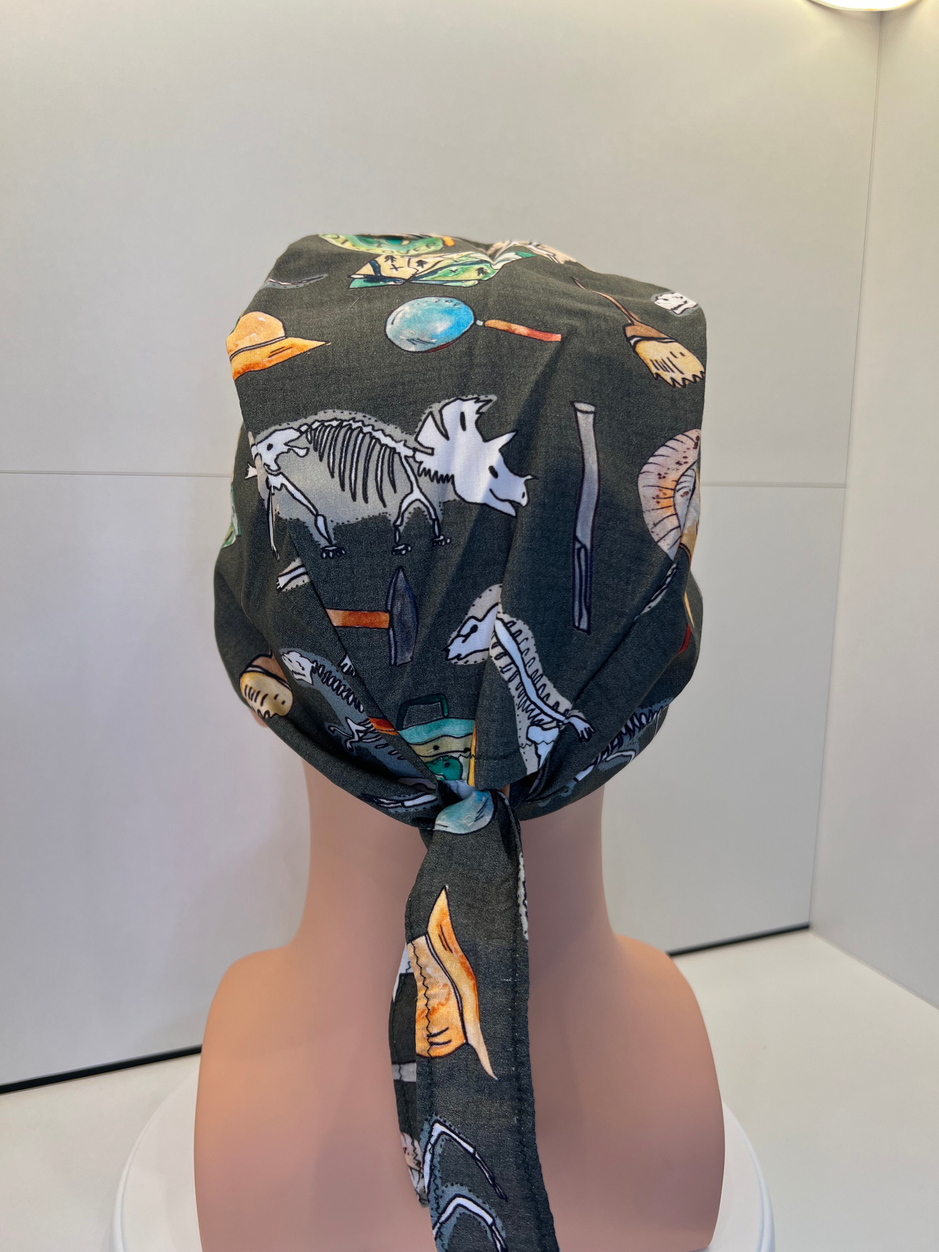 Dig a Dinosaur Cotton Tie Back Scrub Cap/ Theatre Hat
