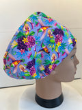 Lilac Tropical Garden 100% Cotton Fabric Scrub Cap/Theatre Hat - Optional Satin Lining
